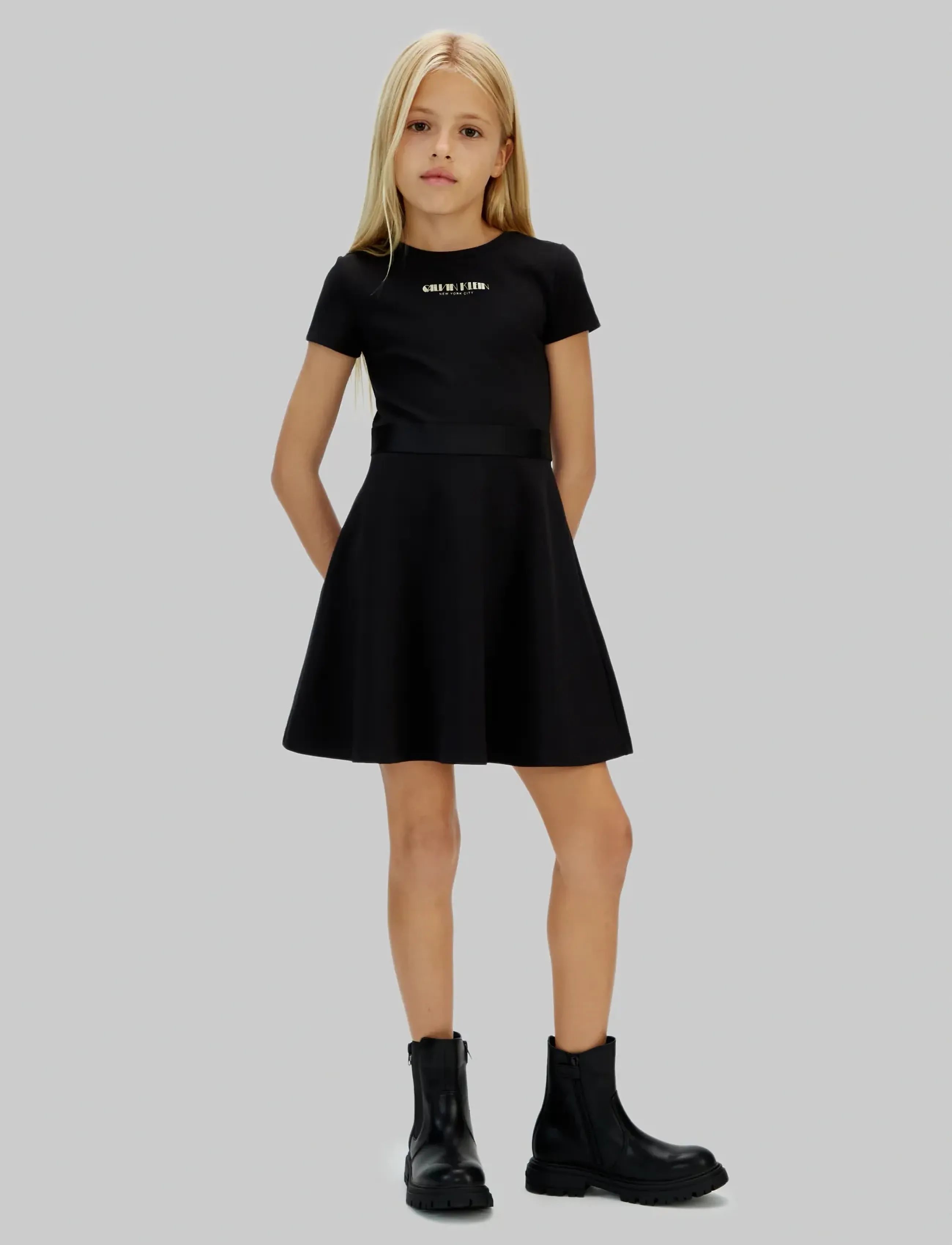 Calvin Klein Fit And Flare Punto Dress, 116, Casual Dresses, Schwarz - Short-sleeved Kinder