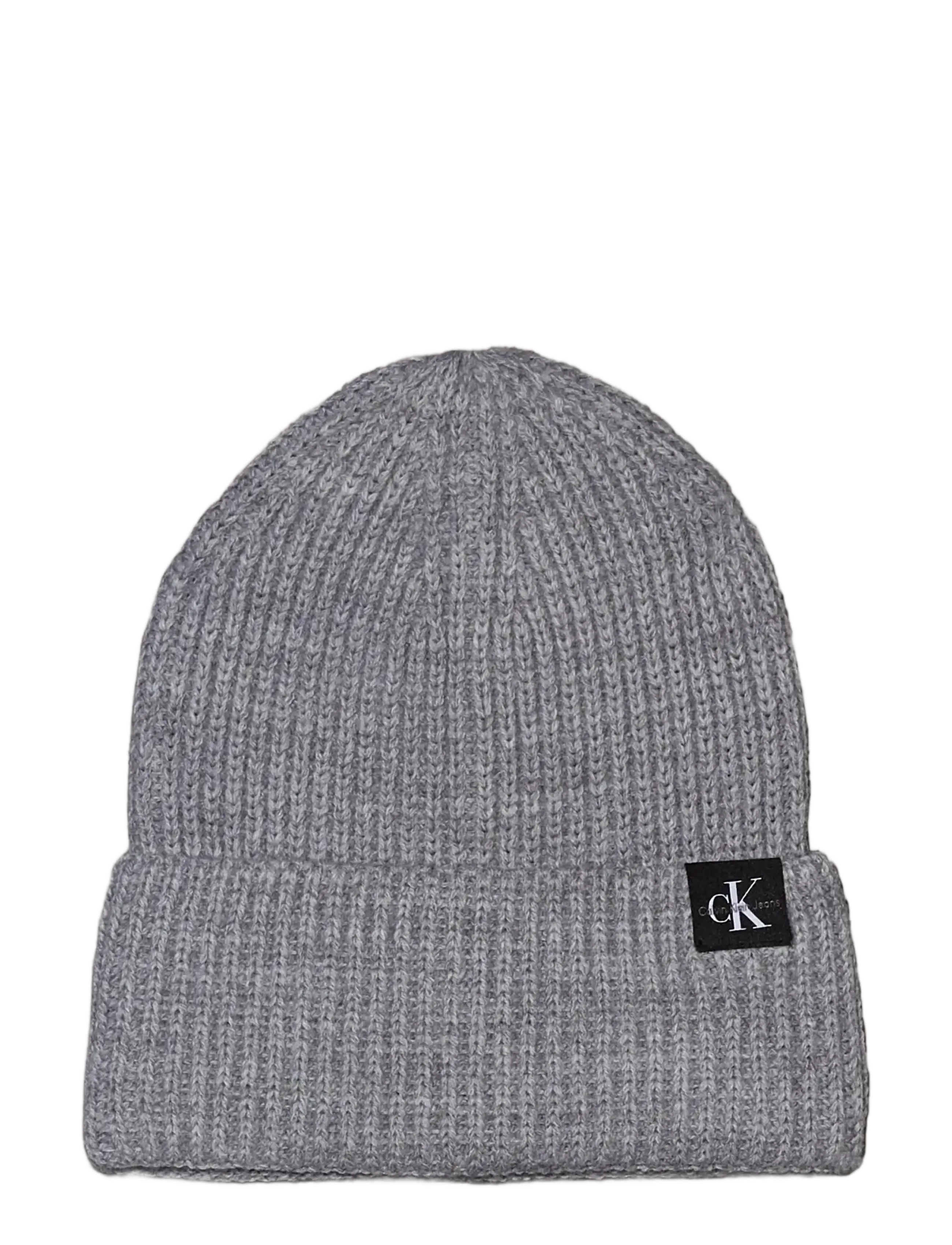 MONOGRAM RIB BEANIE - GREY HEATHER