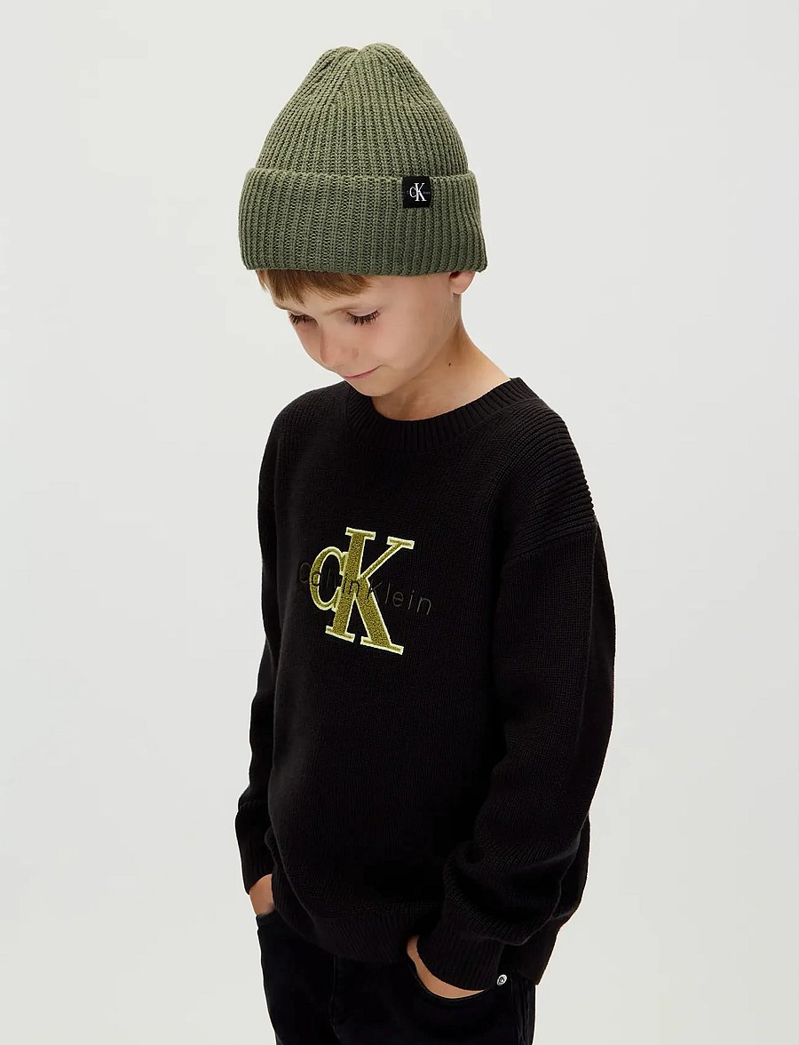 Calvin Klein - MONOGRAM RIB BEANIE - beanies - thyme - 0