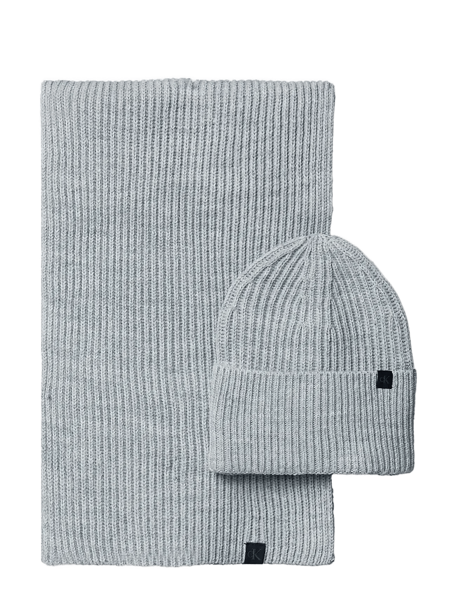 Calvin Klein - MONOGRAM RIB SCARF BEANIE SET - talveaksessuaaride komplektid - snow heather bc01 - 1