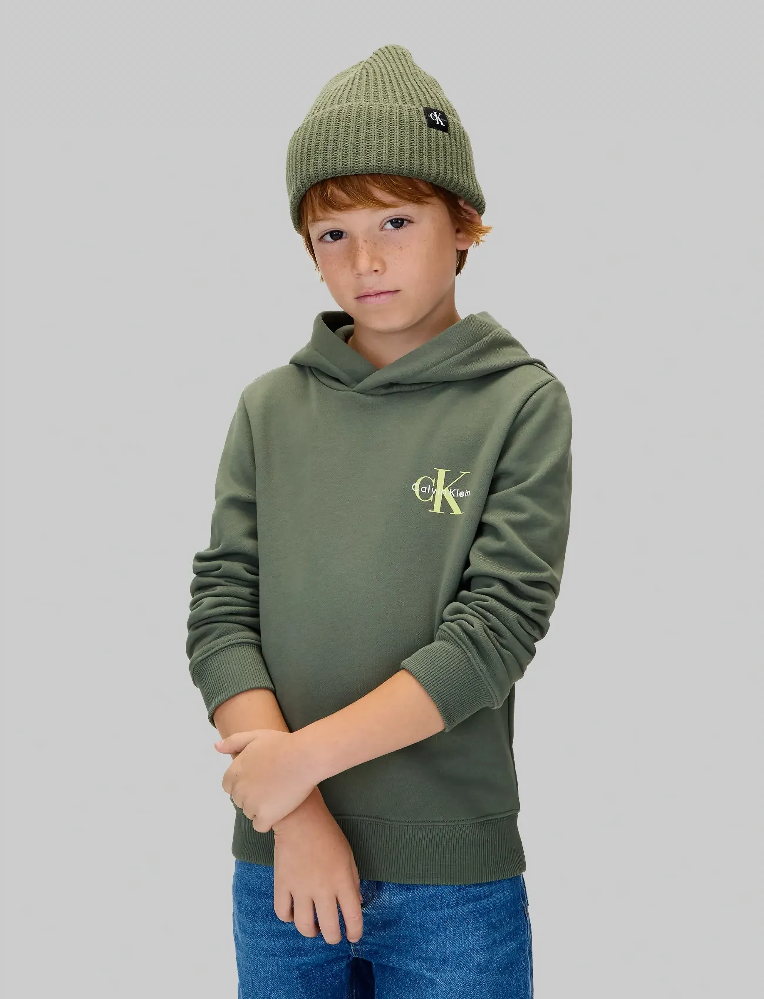 Calvin Klein SMALL MONOGRAM HOODIE - Tops - THYME / green