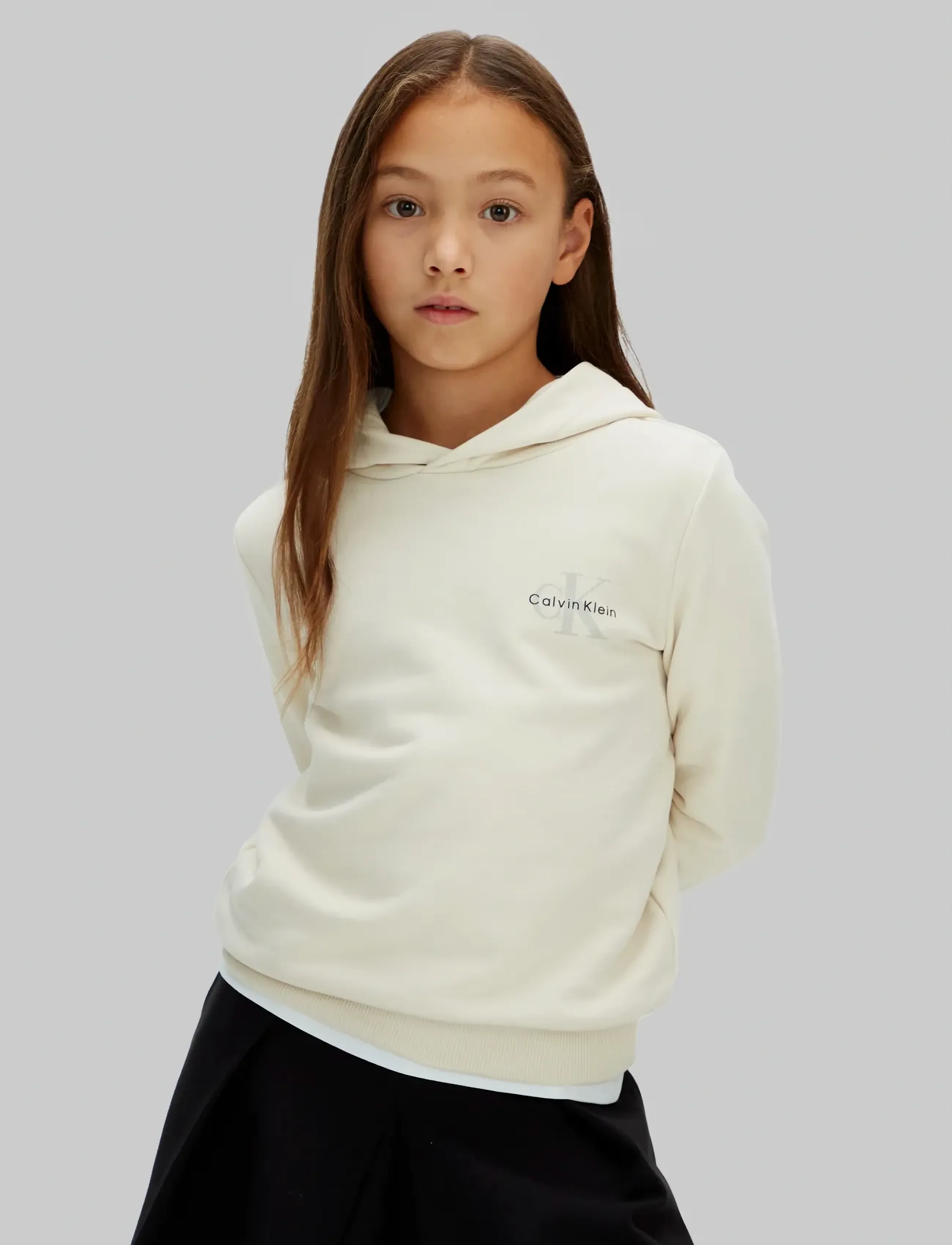 Calvin Klein Small Monogram Hoodie, 128, Sweatshirts & Hoodies, Creme - Kinder