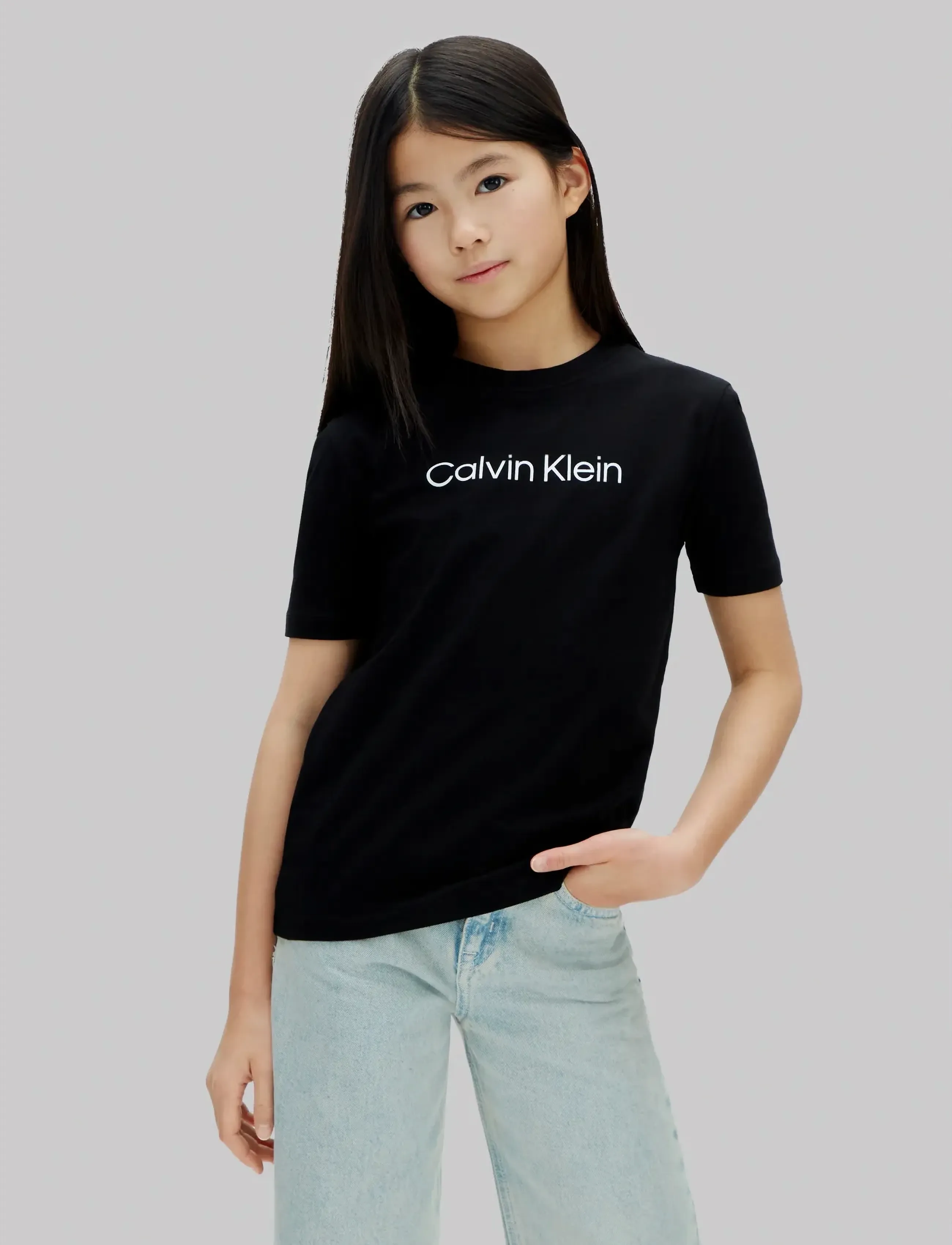 Calvin Klein Inst. Logo Ss T-Shirt, 140, T-shirts, Schwarz - Short-sleeved, Kinder
