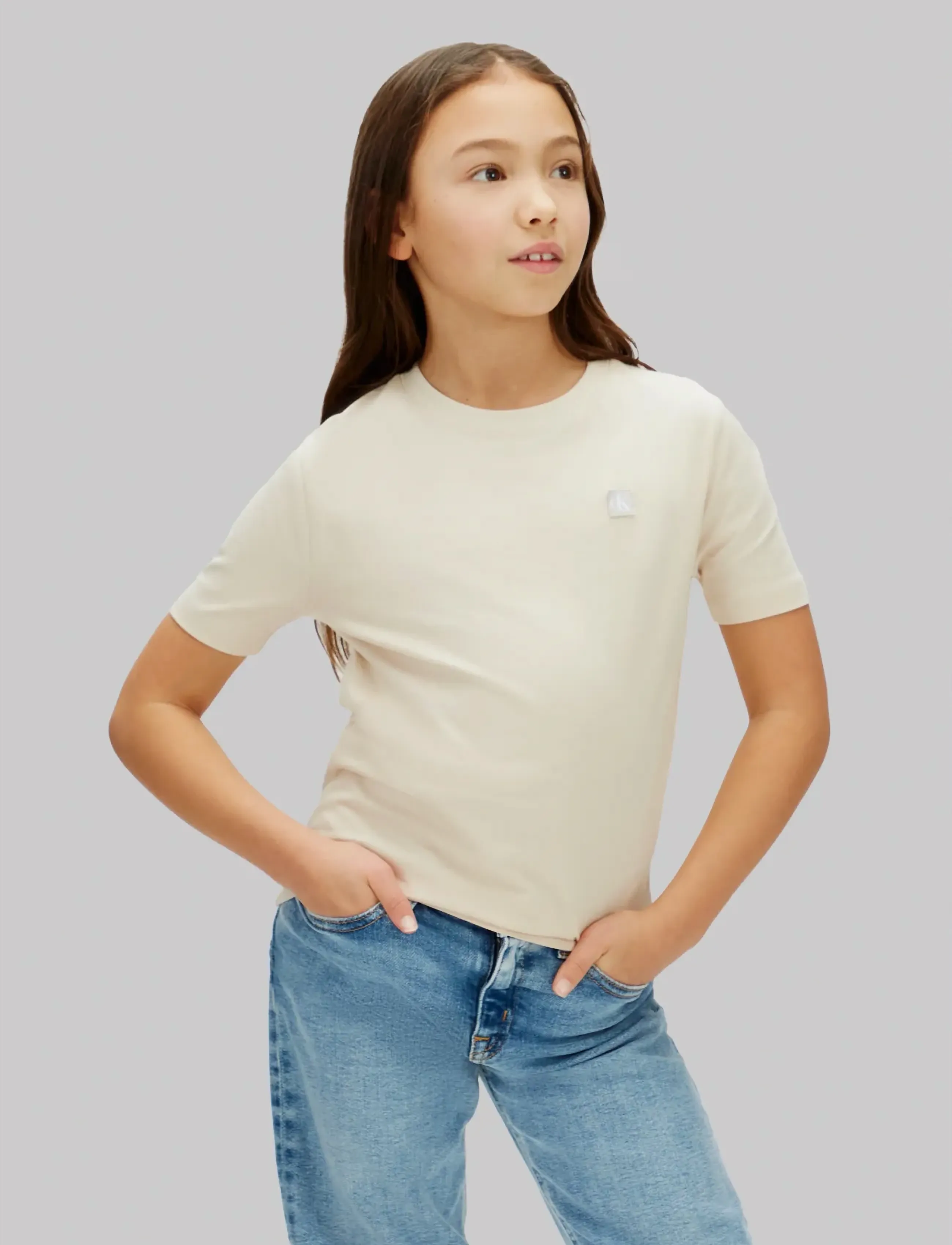 Calvin Klein Mono Mini Badge Reg T-Shirt, Børn, Mini Badge T-shirt, Beige, Str: 140