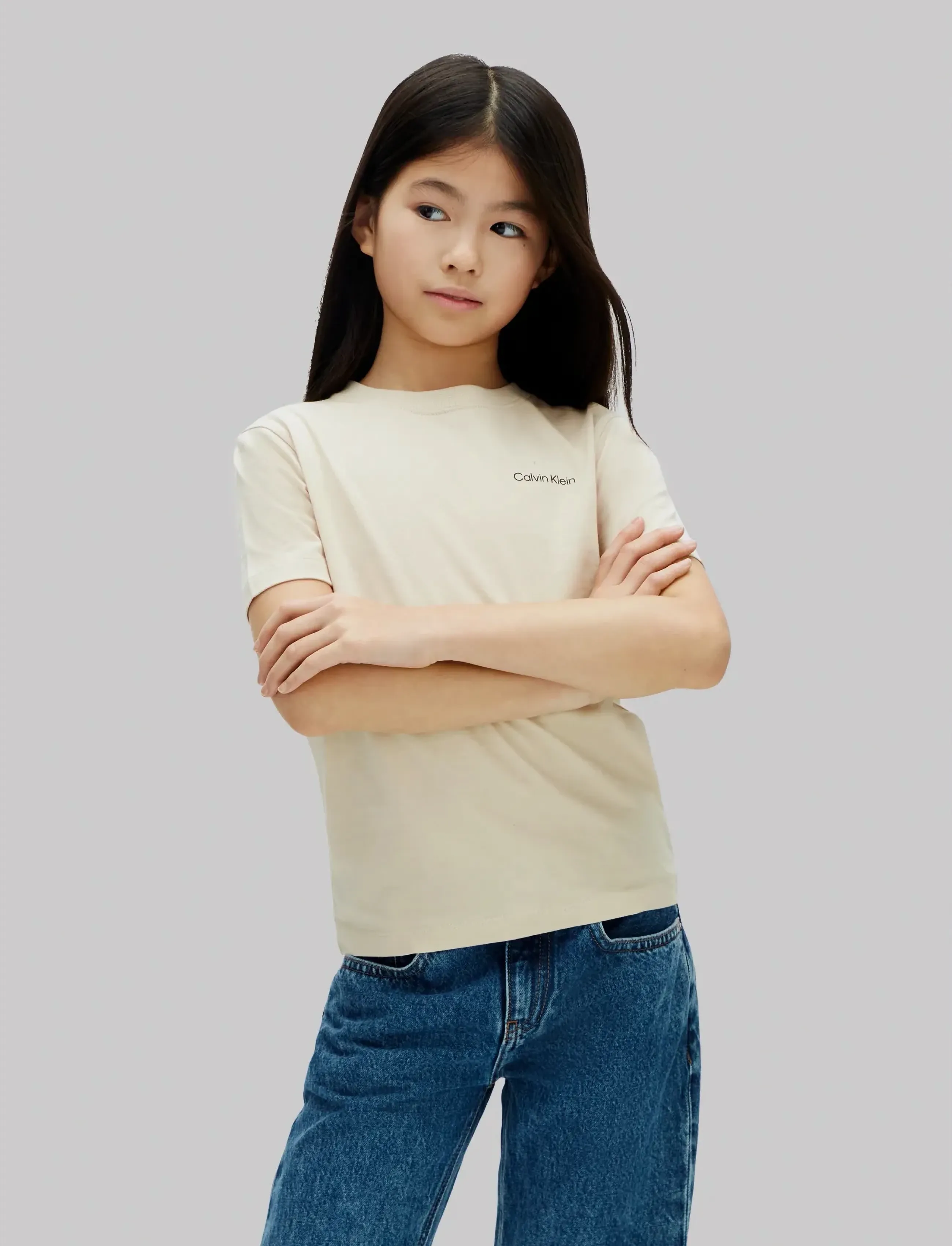 Calvin Klein CHEST INST.LOGO SS T-SHIRT - Lyhythihaiset t-paidat - OATMEAL 13-0401 TCX / beige