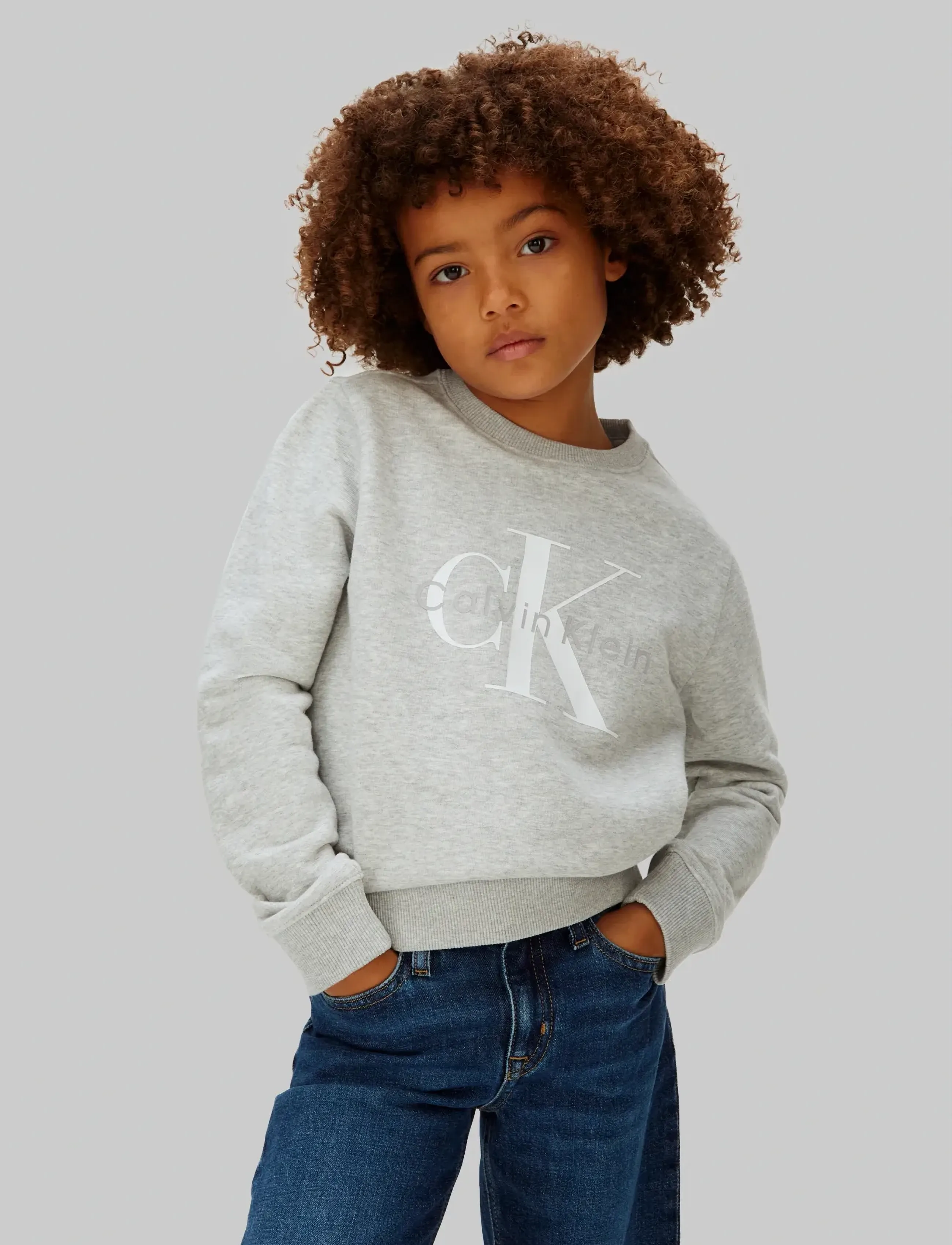 Calvin Klein Ck Mono Logo Cn, 128, Grey, Sweatshirts & Hættetrøjer > Sweatshirts, Børn