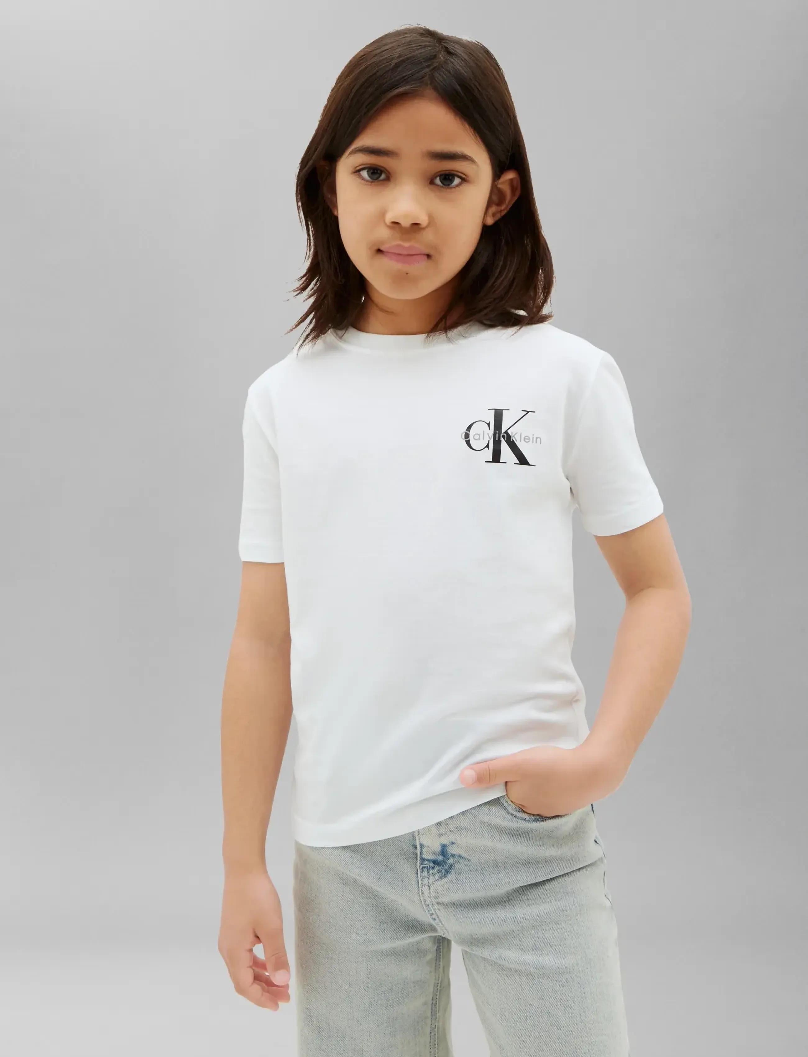 Calvin Klein SMALL CHEST MONOLOGO SS T-SHIRT - Riided - BRIGHT WHITE / white