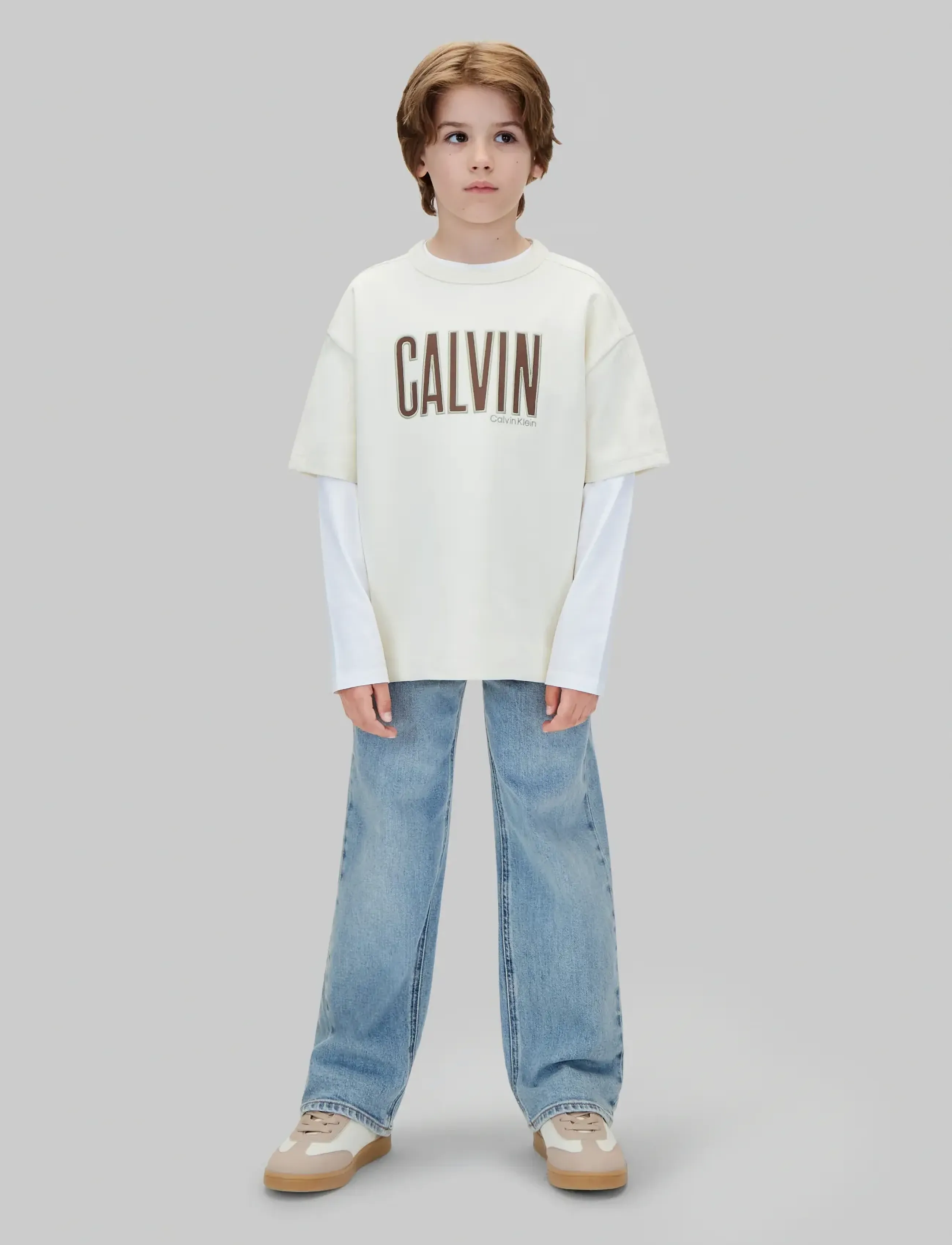 Calvin Klein CALVIN APPLIQUE SS T-SHIRT - Short-sleeved t-shirts - TURTLEDOVE / cream