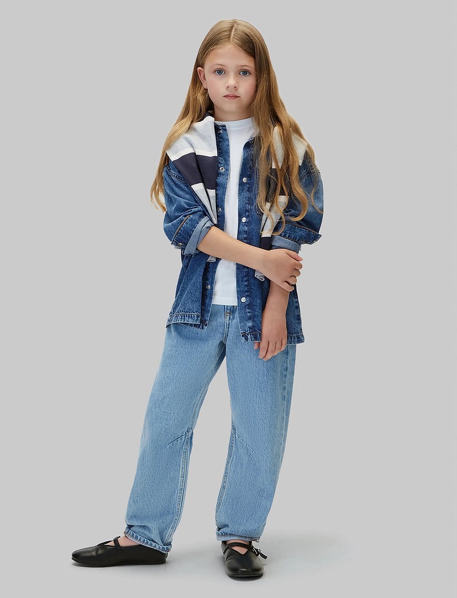 Calvin Klein - HR BARREL LEG STONE MID BLUE - hosen mit weitem bein - stone mid blue wash - 0