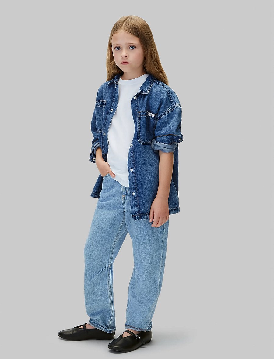 Calvin Klein - HR BARREL LEG STONE MID BLUE - hosen mit weitem bein - stone mid blue wash - 4