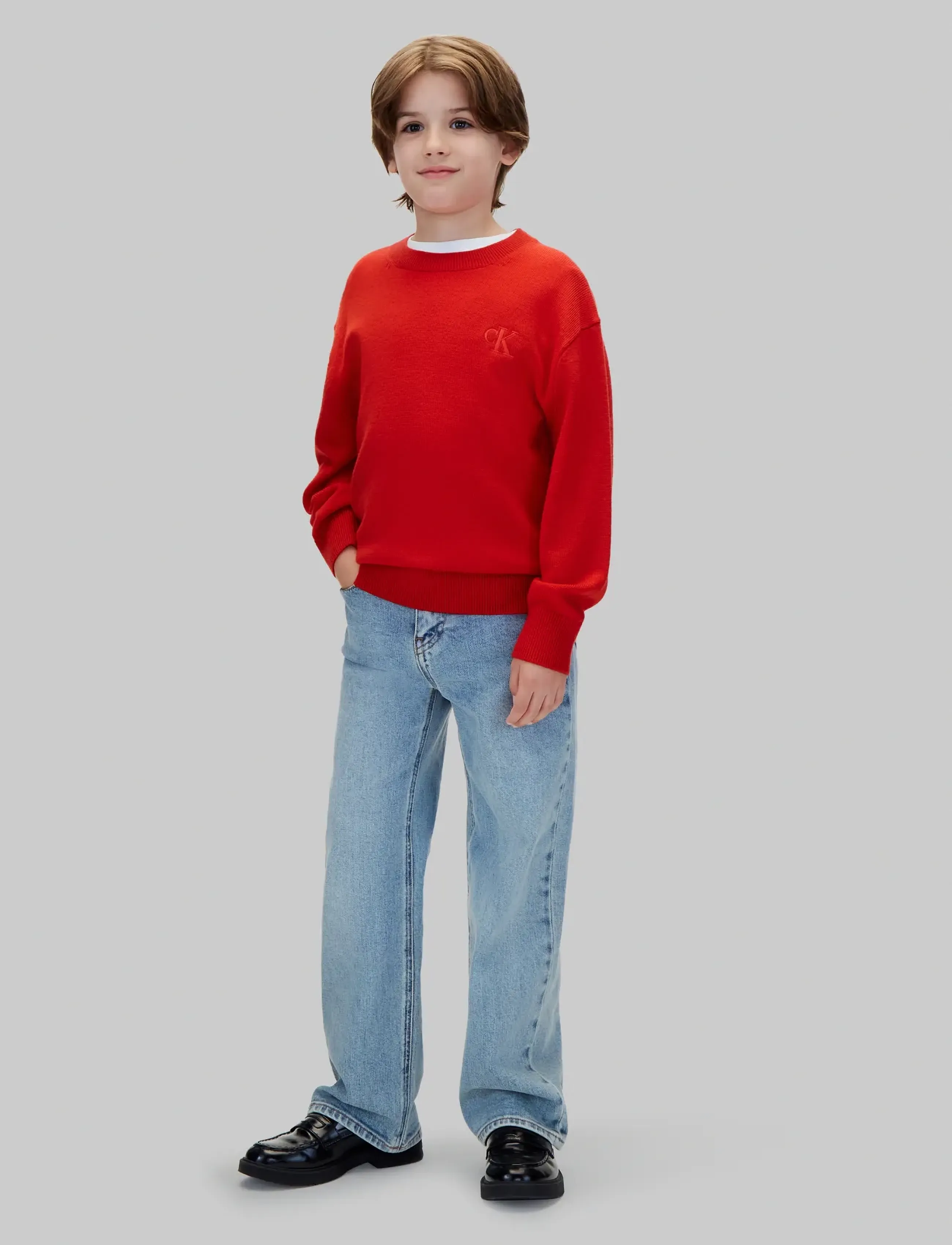 Calvin Klein Ck Merino Oversized Sweater, Kinder, Oversized Merino Pullover, Rot, Gr.140 x 10