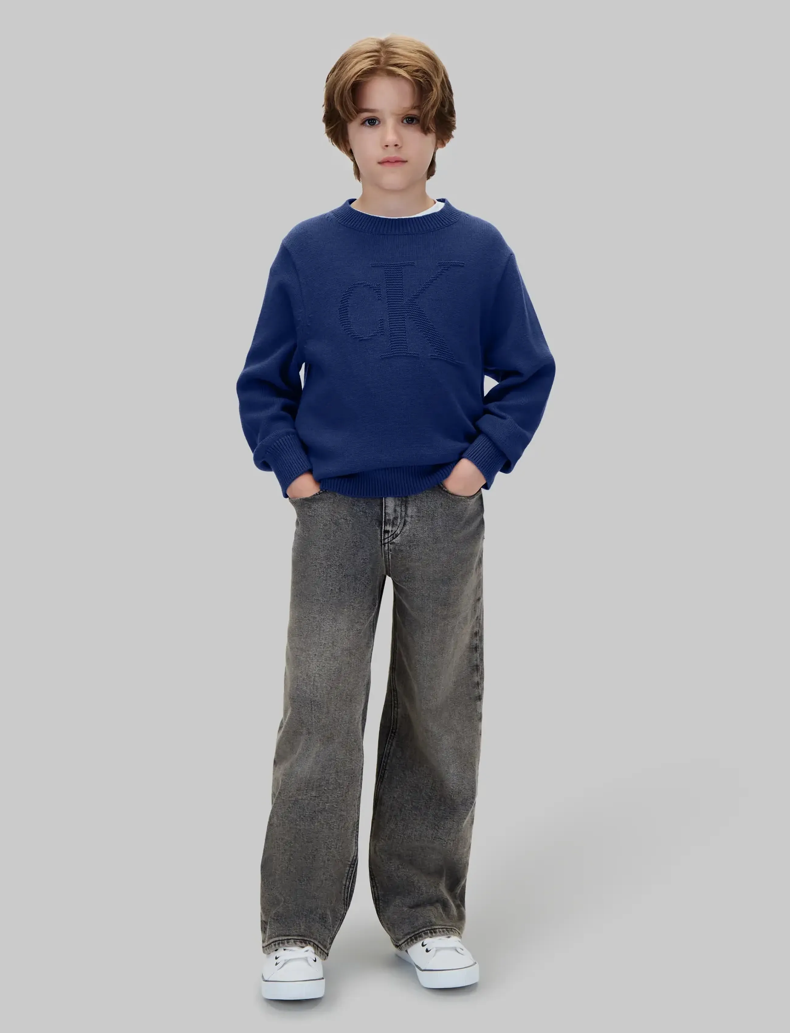 Calvin Klein - CK LOGO INTARSIA SWEATER - efterårstøj - estate blue - 0