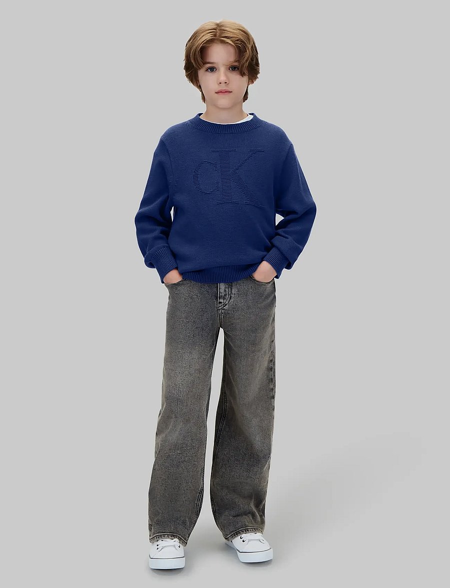Calvin Klein - CK LOGO INTARSIA SWEATER - jumpers - estate blue - 0