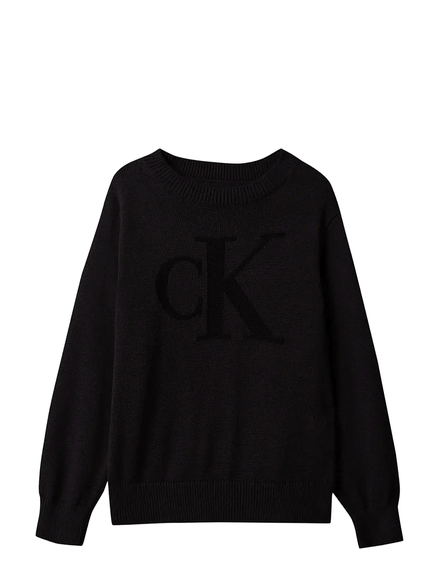 Calvin Klein - CK LOGO INTARSIA SWEATER - jumpers - pvh black - 0