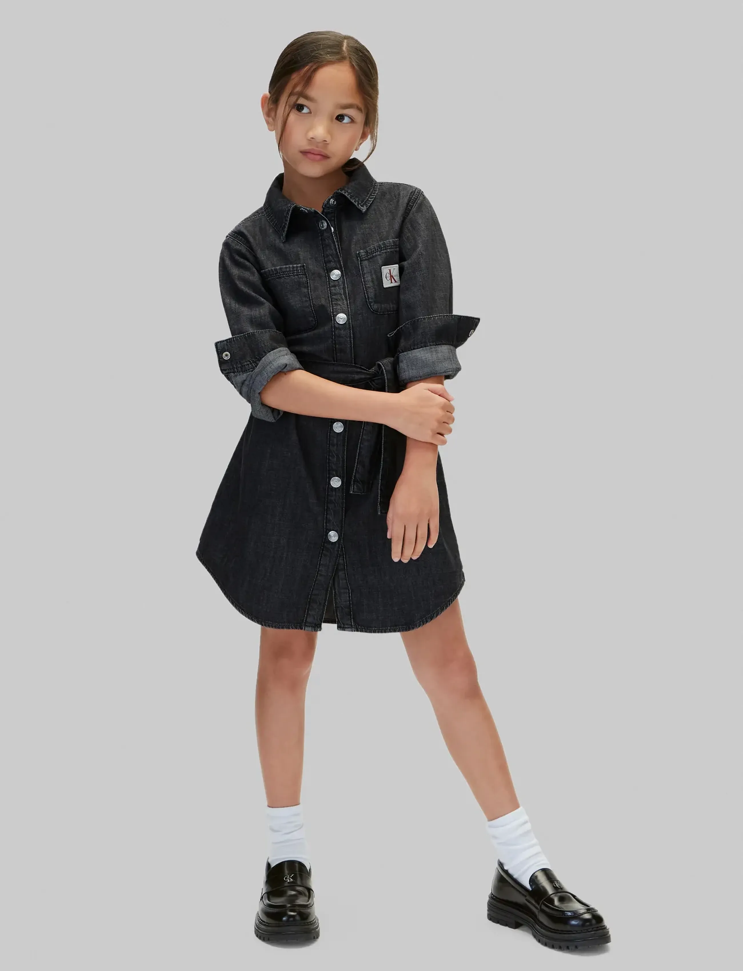 Calvin Klein DENIM SHIRT DRESS LS  BLACK - Kjoler - WASHED BLACK / black