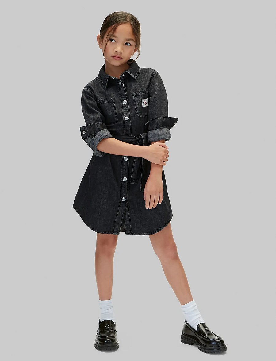 Calvin Klein - DENIM SHIRT DRESS LS BLACK - long-sleeved casual dresses - washed black - 0