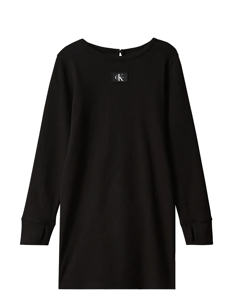 Calvin Klein - MONOLOGO BADGE RIB LS DRESS - long-sleeved casual dresses - pvh black - 1