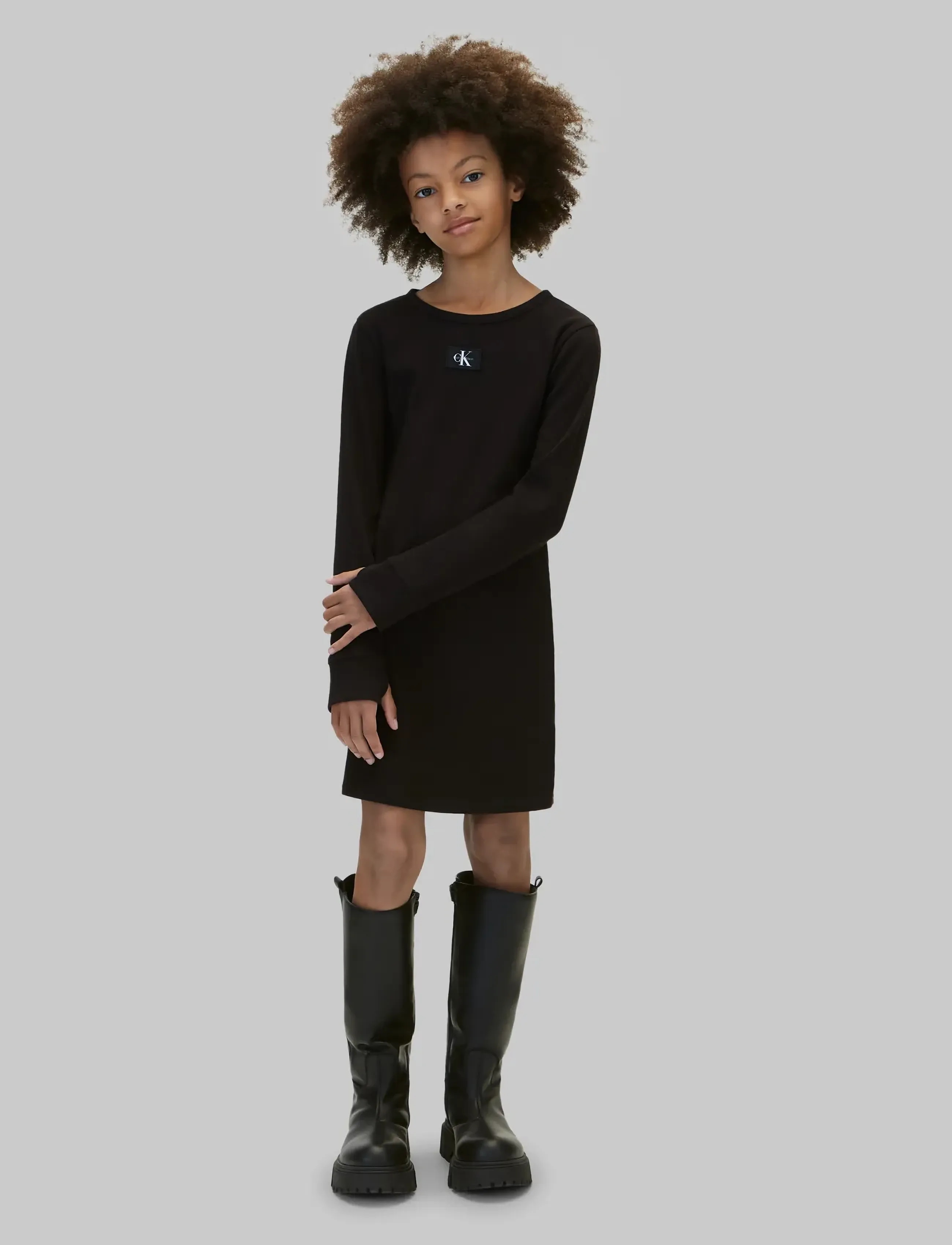 Calvin Klein MONOLOGO BADGE RIB LS DRESS - Kjoler - PVH BLACK / black