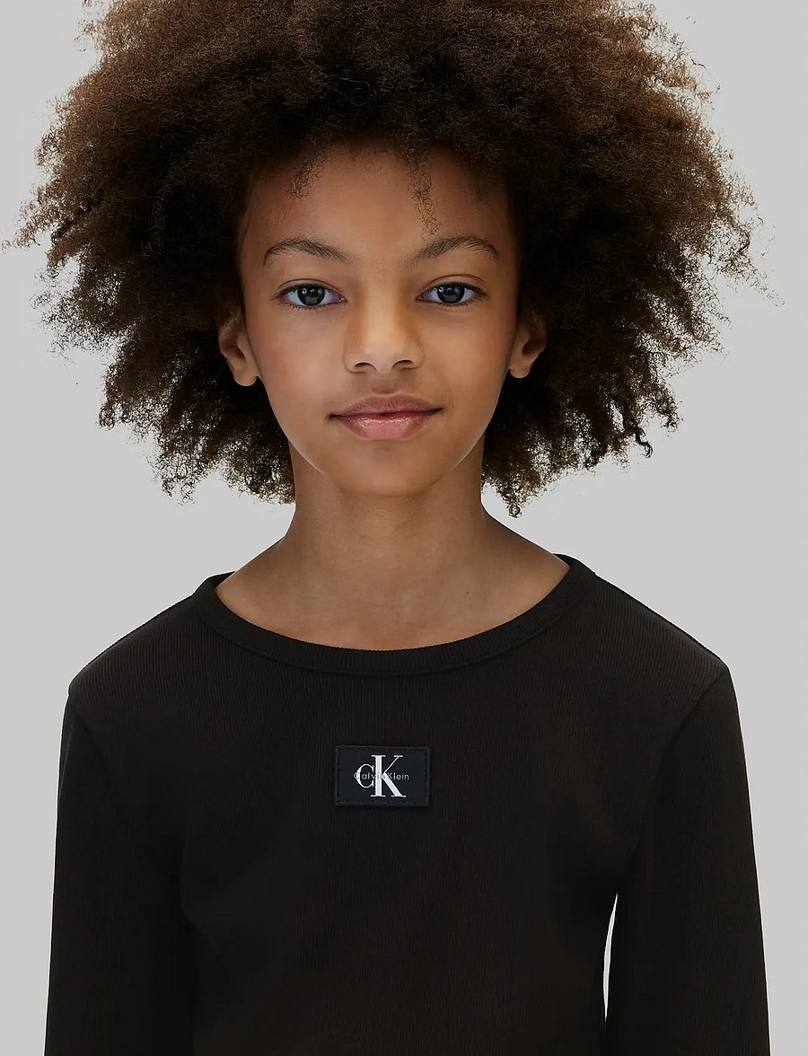 Calvin Klein - MONOLOGO BADGE RIB LS DRESS - long-sleeved casual dresses - pvh black - 4
