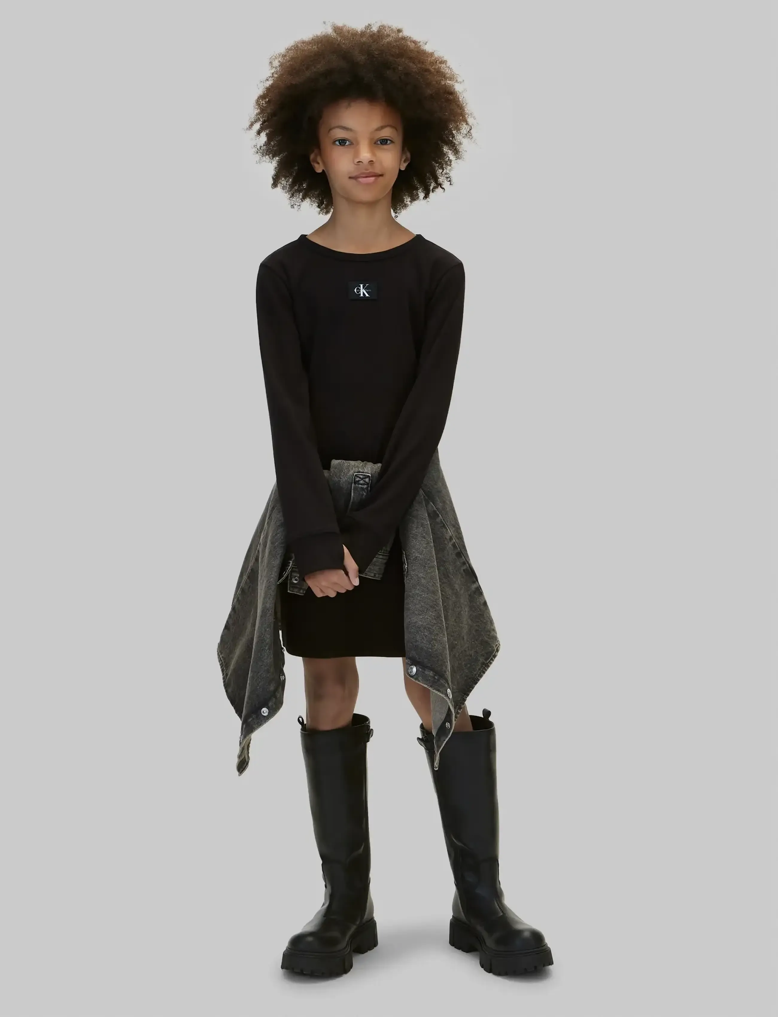 Calvin Klein - MONOLOGO BADGE RIB LS DRESS - pvh black - 5