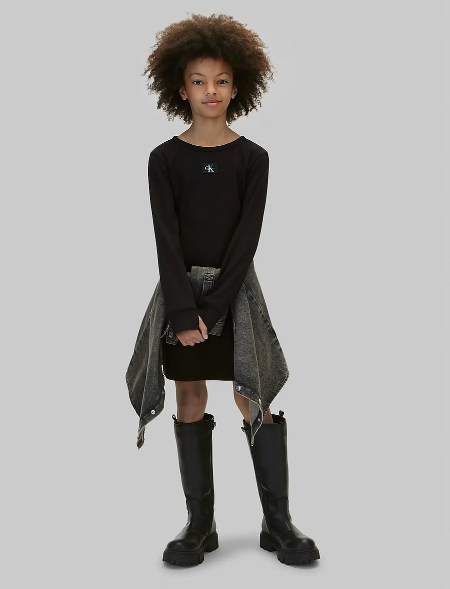 Calvin Klein - MONOLOGO BADGE RIB LS DRESS - long-sleeved casual dresses - pvh black - 5