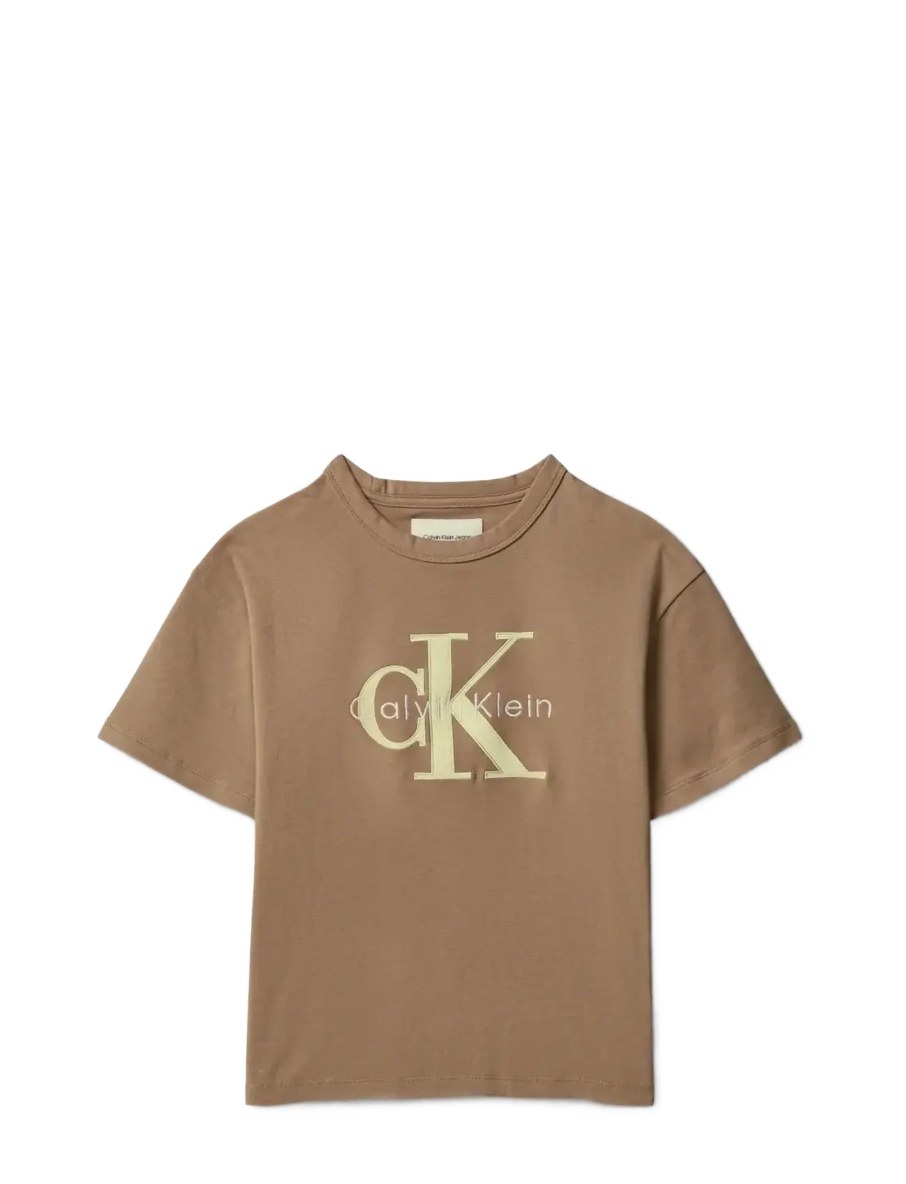Calvin Klein MESH APPLIQUE SS T-SHIRT - Premium styles - F&T 17-1038 TCX TIGERS EYE / brown