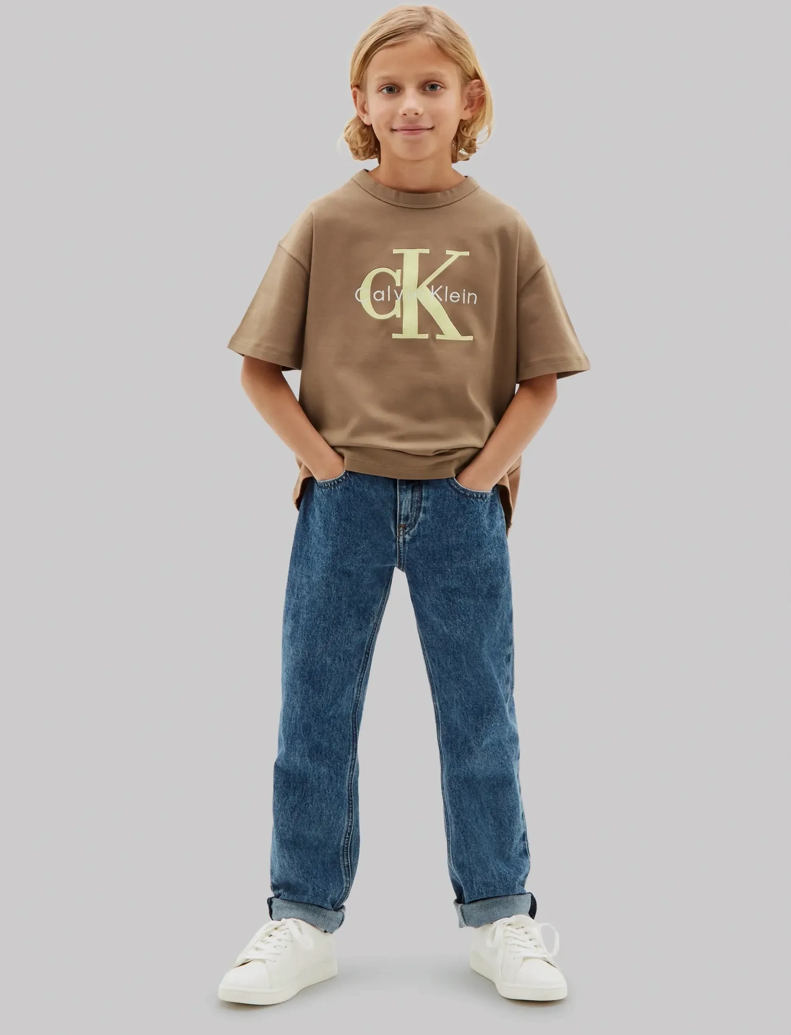 Calvin Klein Mesh Applique Ss T-Shirt, 152, T-shirts, Braun - Short-sleeved, Kinder