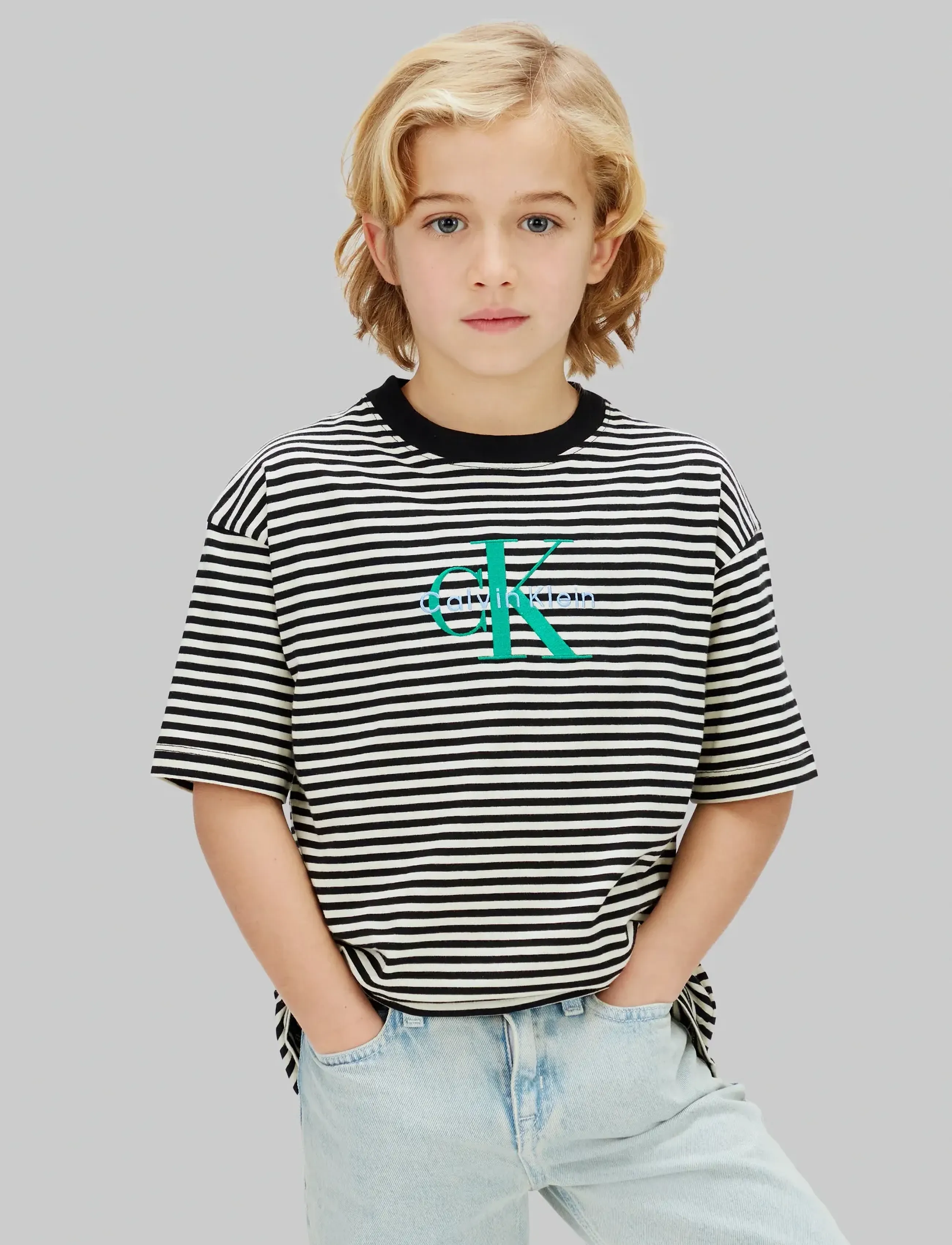 Calvin Klein Stripe Ss T-Shirt, 128, Black, T-Shirts > Kortærmede, Børn