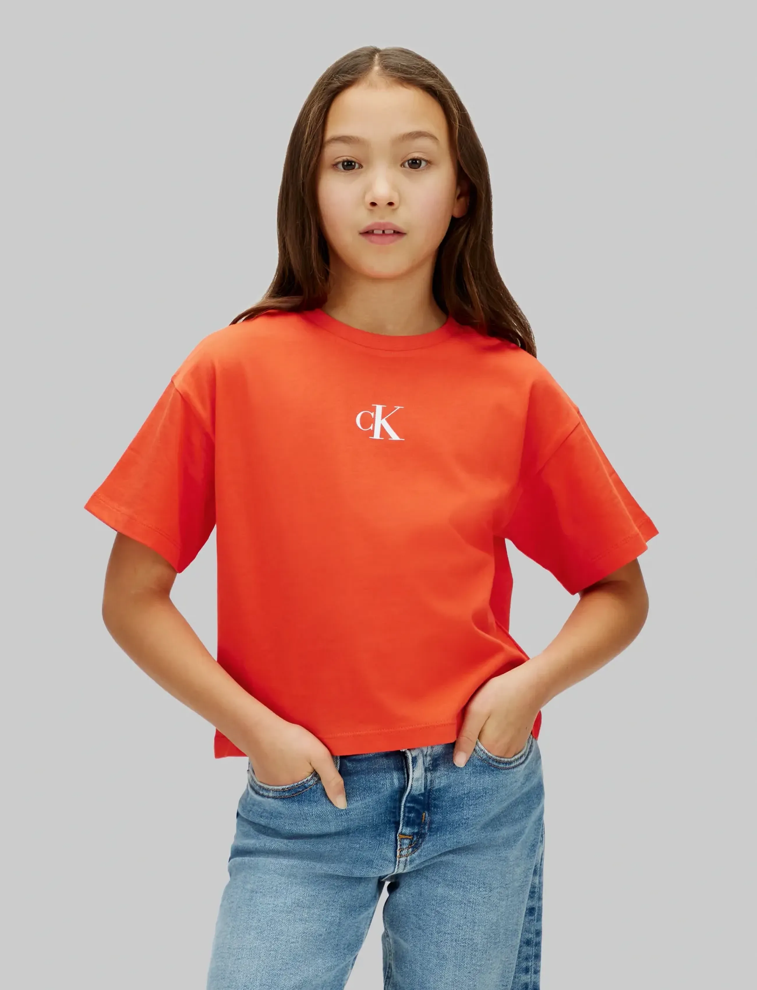 Calvin Klein CK LOGO BOXY T-SHIRT - Toppe og t-shirts - ORANGE.COM 18-1561 TCX / orange