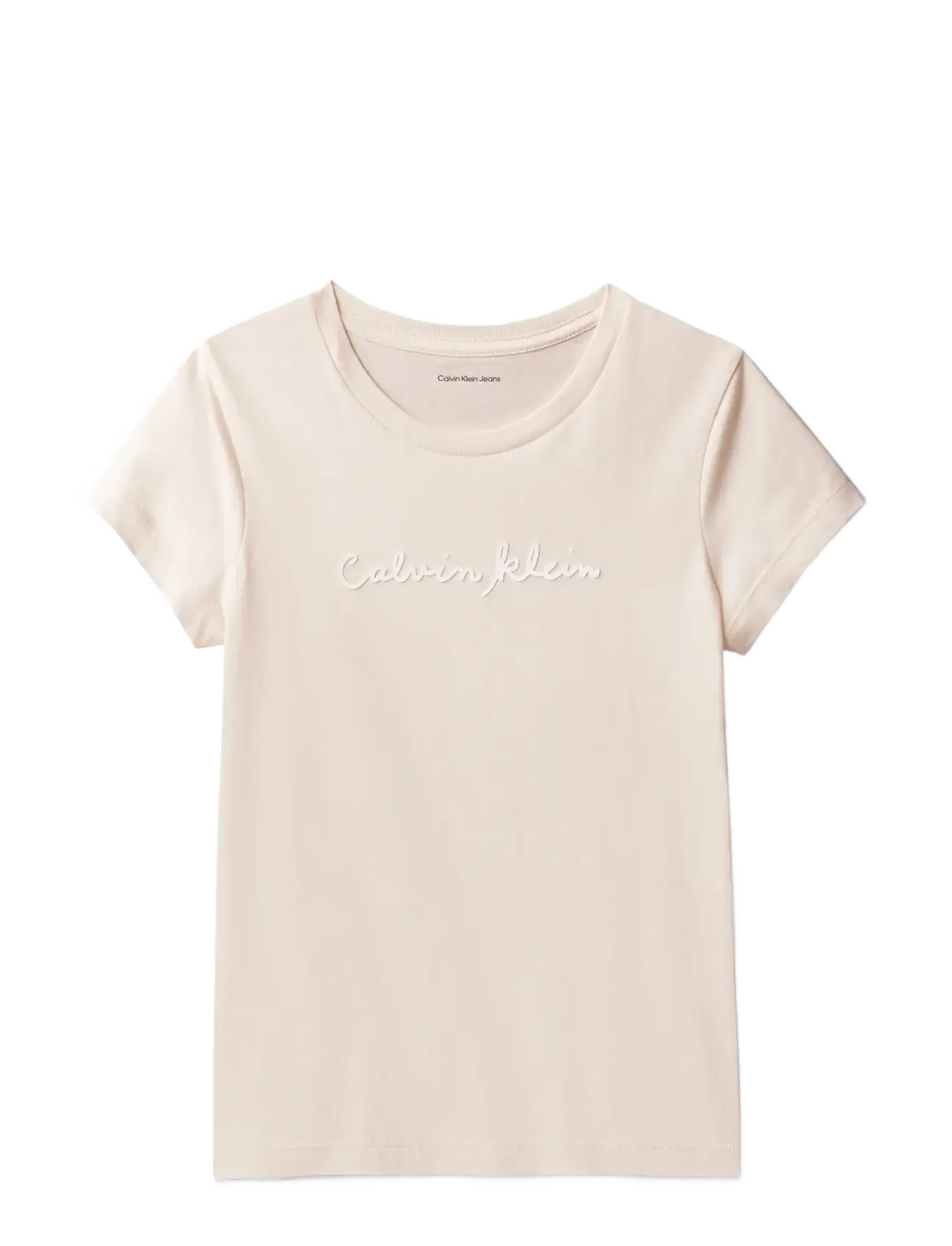Calvin Klein SCRIPT LOGO SLIM SS T-SHIRT - Toppar & T-shirts - PEARL 12-1304 TCX / cream