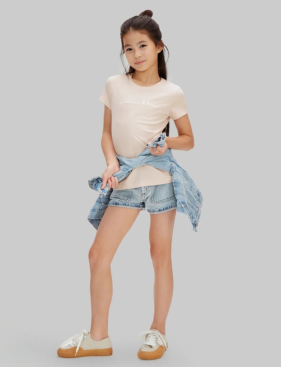 Calvin Klein - SCRIPT LOGO SLIM SS T-SHIRT - kurzärmelige - pearl 12-1304 tcx - 4