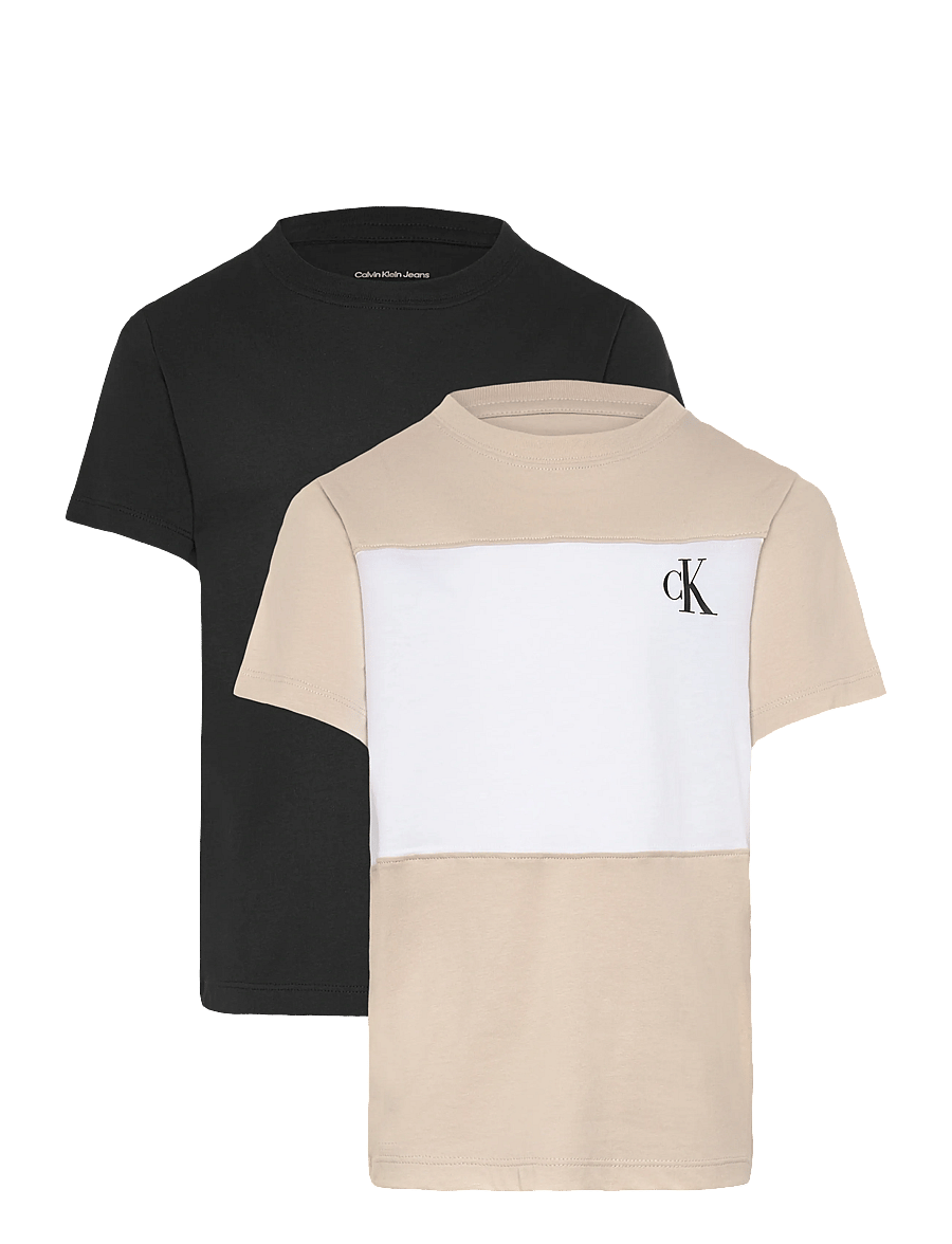 Calvin Klein - COLOR BLOCK 2-P T-SHIRTS - kortærmede t-shirts - oatmeal 13-0401 tcx - 1