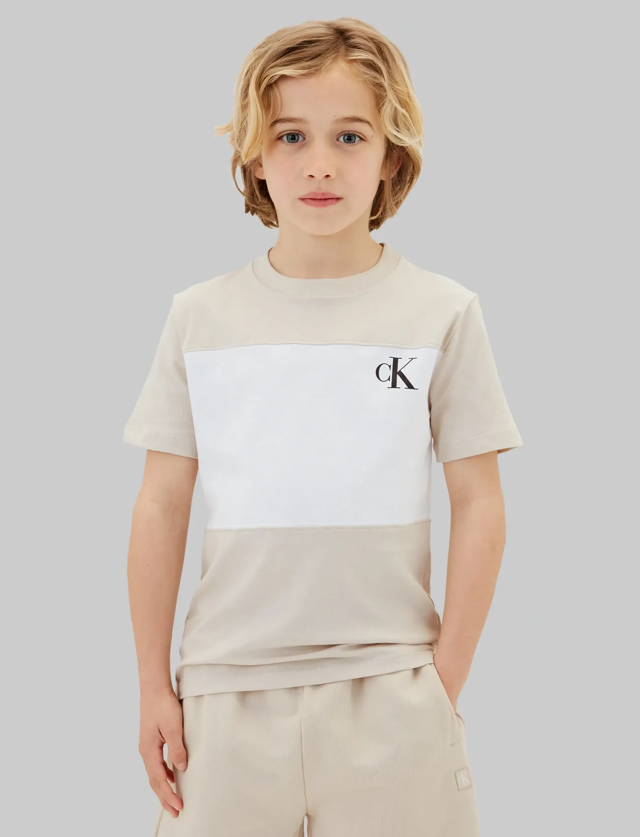 Calvin Klein COLOR BLOCK 2-P T-SHIRTS - Kurzärmelige - OATMEAL 13-0401 TCX / black