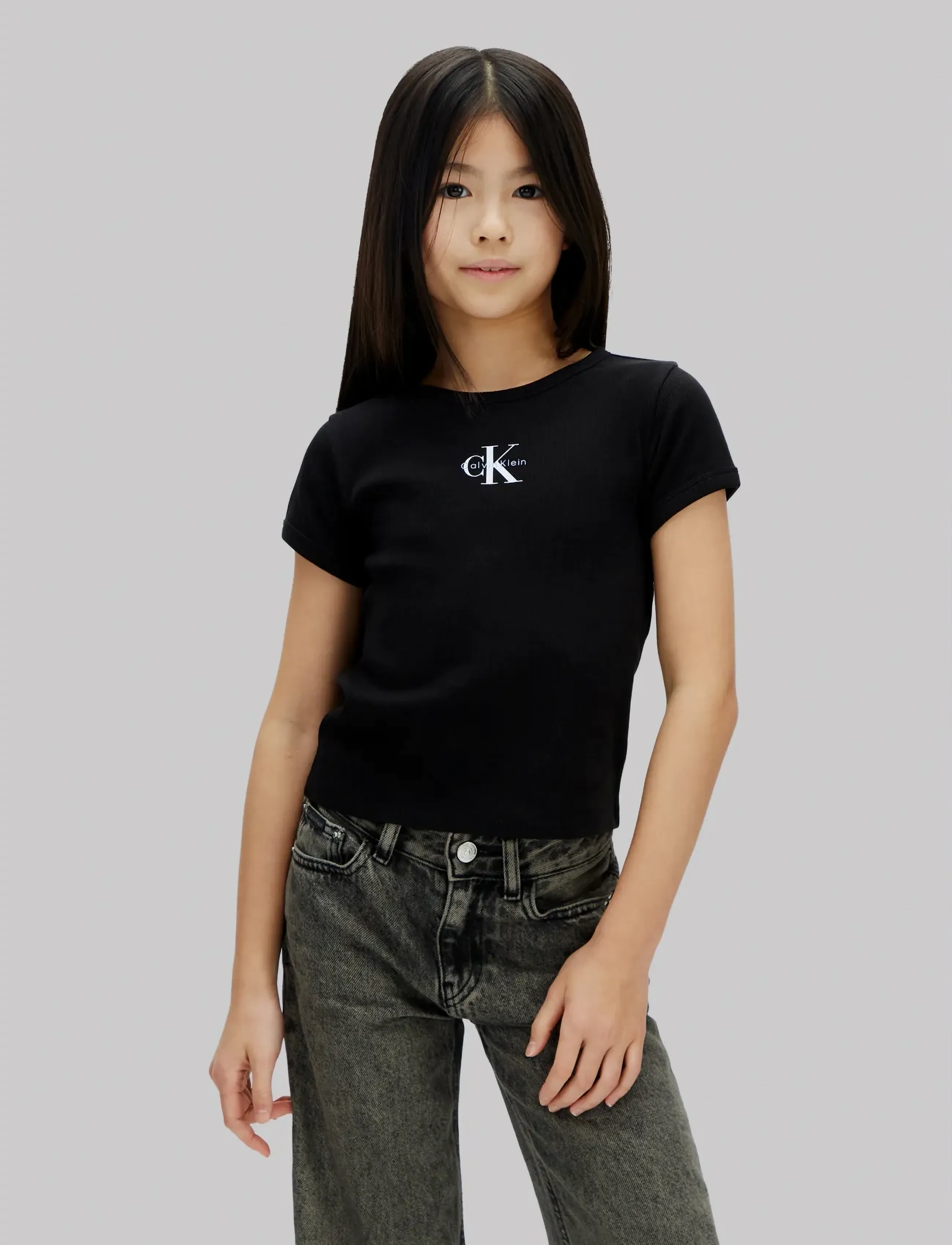 Calvin Klein MONOLOGO RIB BABY TEE - T-Shirts & Tops - PVH BLACK / black