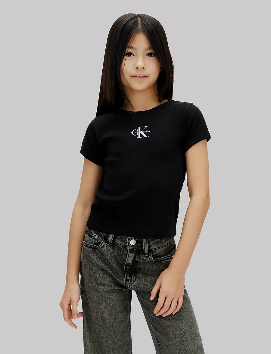 Calvin Klein - MONOLOGO RIB BABY TEE - t-shirts - pvh black - 0