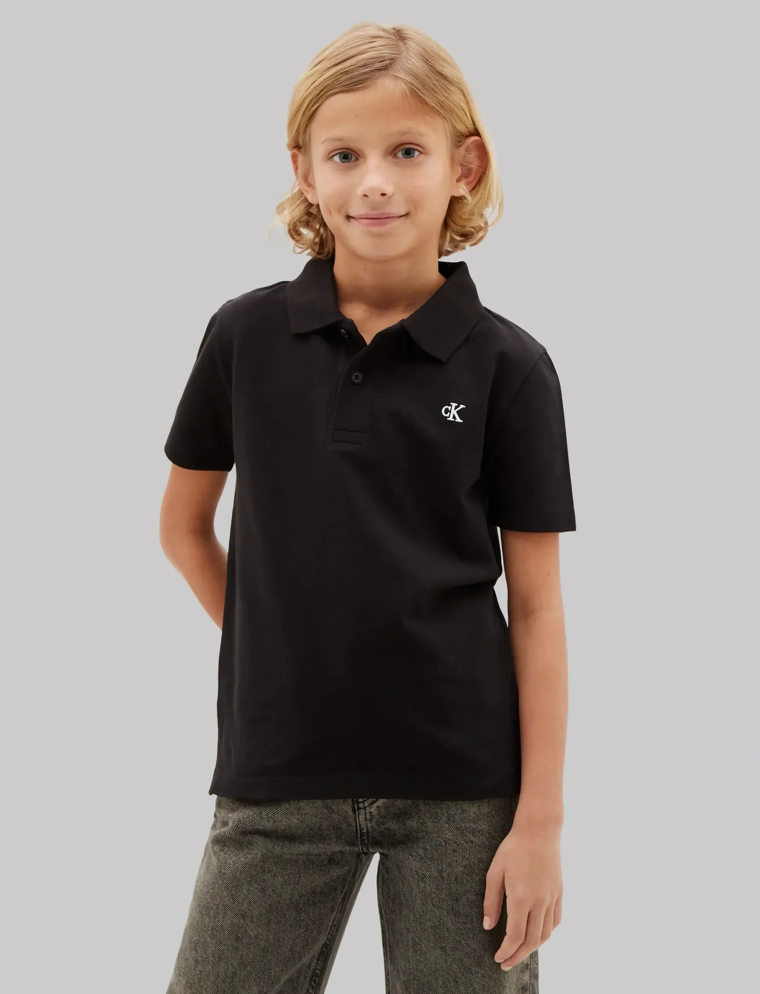 Calvin Klein Solid Polo, 128, Polo Shirts, Schwarz - Short-sleeved Kinder