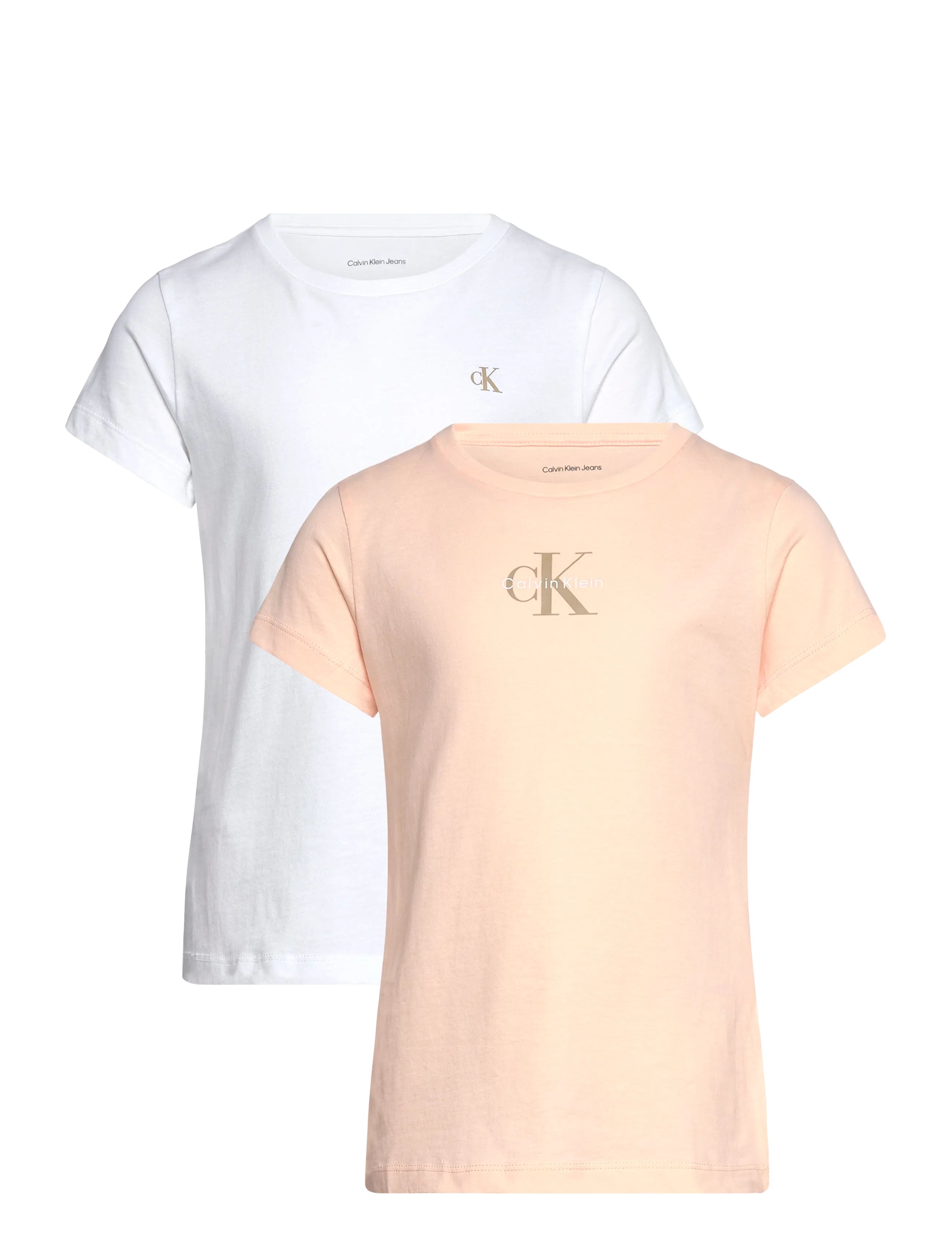 Calvin Klein 2-PACK SLIM MONOLOGO T-SHIRT - Riided - PALEPEACH BRIGHTWHITE / pink/rose