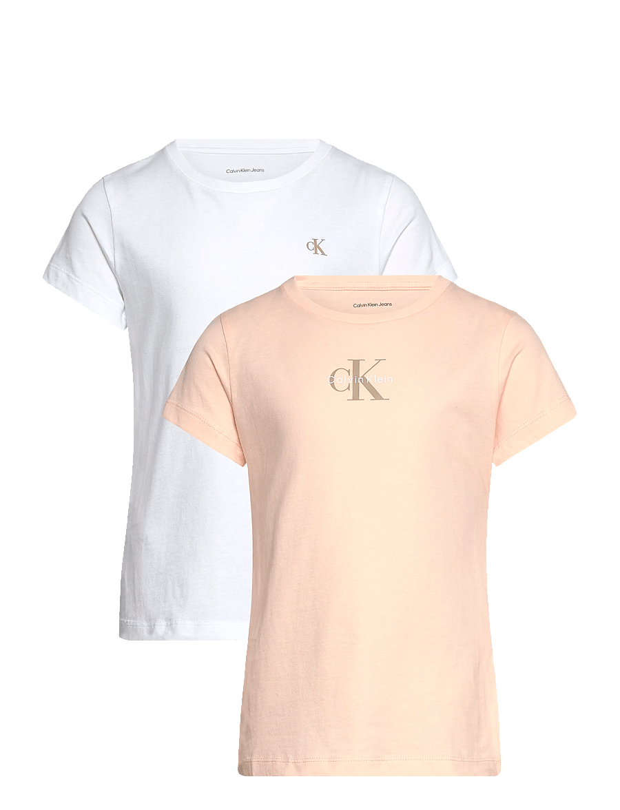 Calvin Klein - 2-PACK SLIM MONOLOGO T-SHIRT - kortærmede t-shirts - palepeach brightwhite - 0