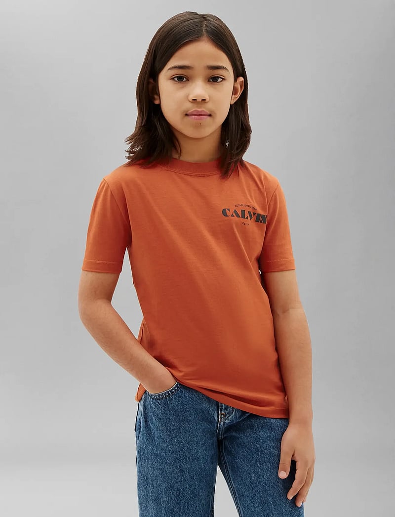 Calvin Klein - CALVIN SMALL CHEST PRINT TEE SS - kurzärmelige - orange balloon - 0