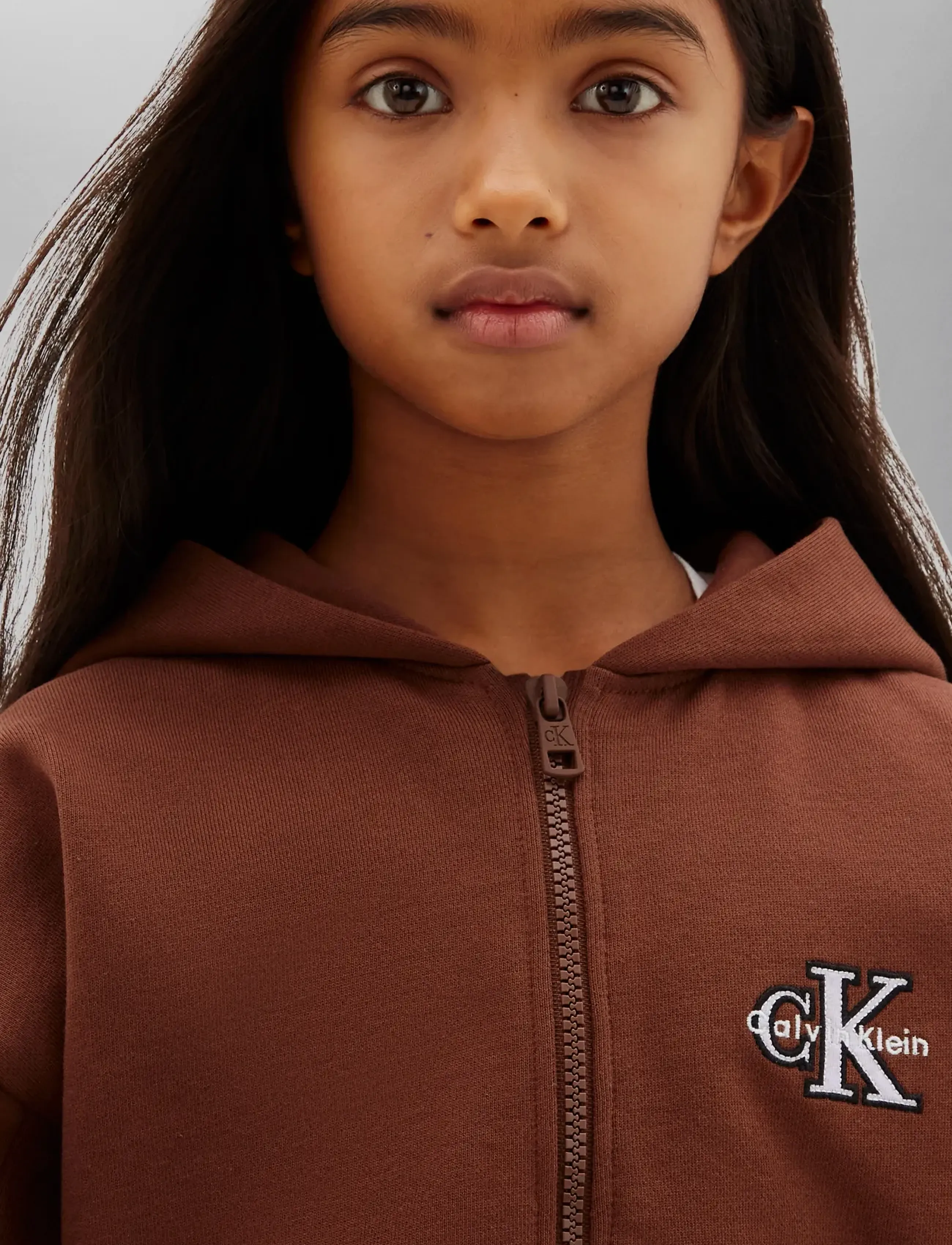 Calvin Klein Terry Monologo Zip Up Hoodie, 152, Sweatshirts & Hoodies, Braun - Kinder