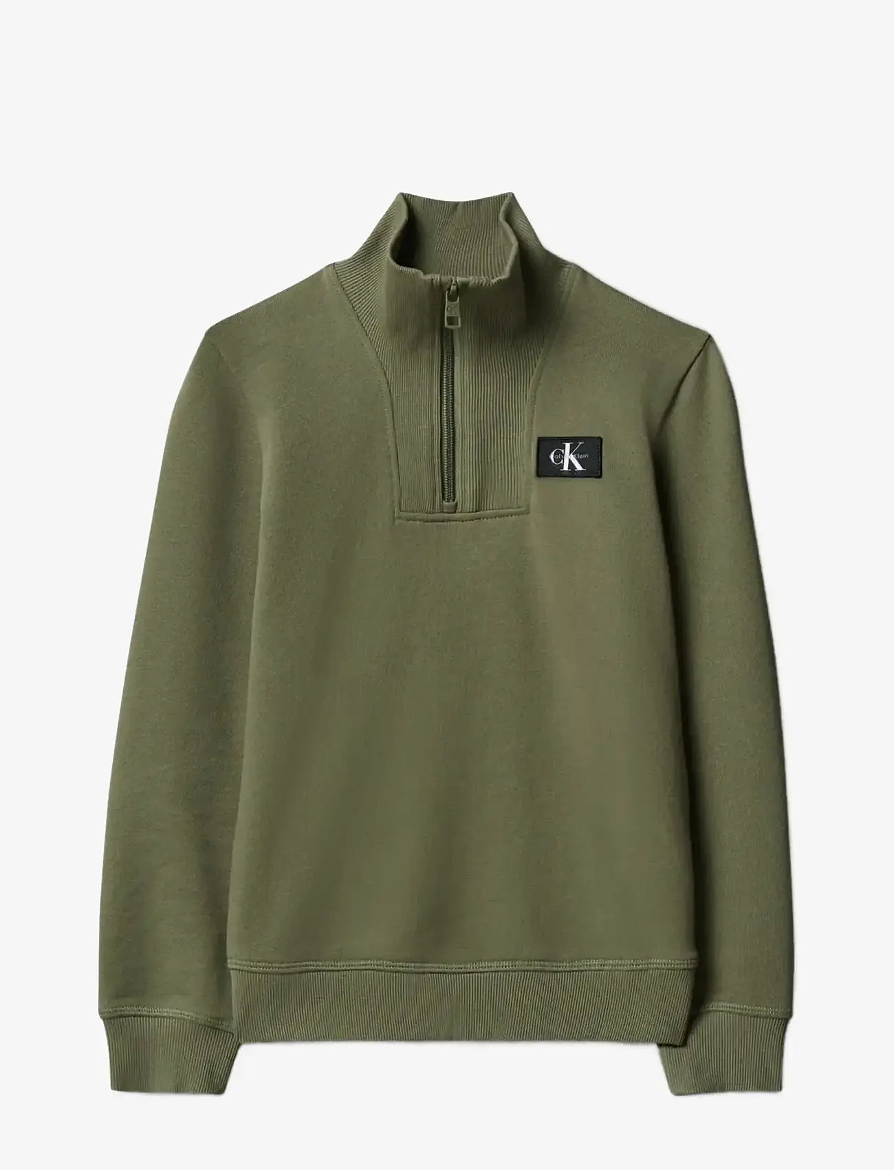 Calvin Klein - TERRY CK WOVEN LABEL HALF ZIP - collegepaidat - dusty olive - 1