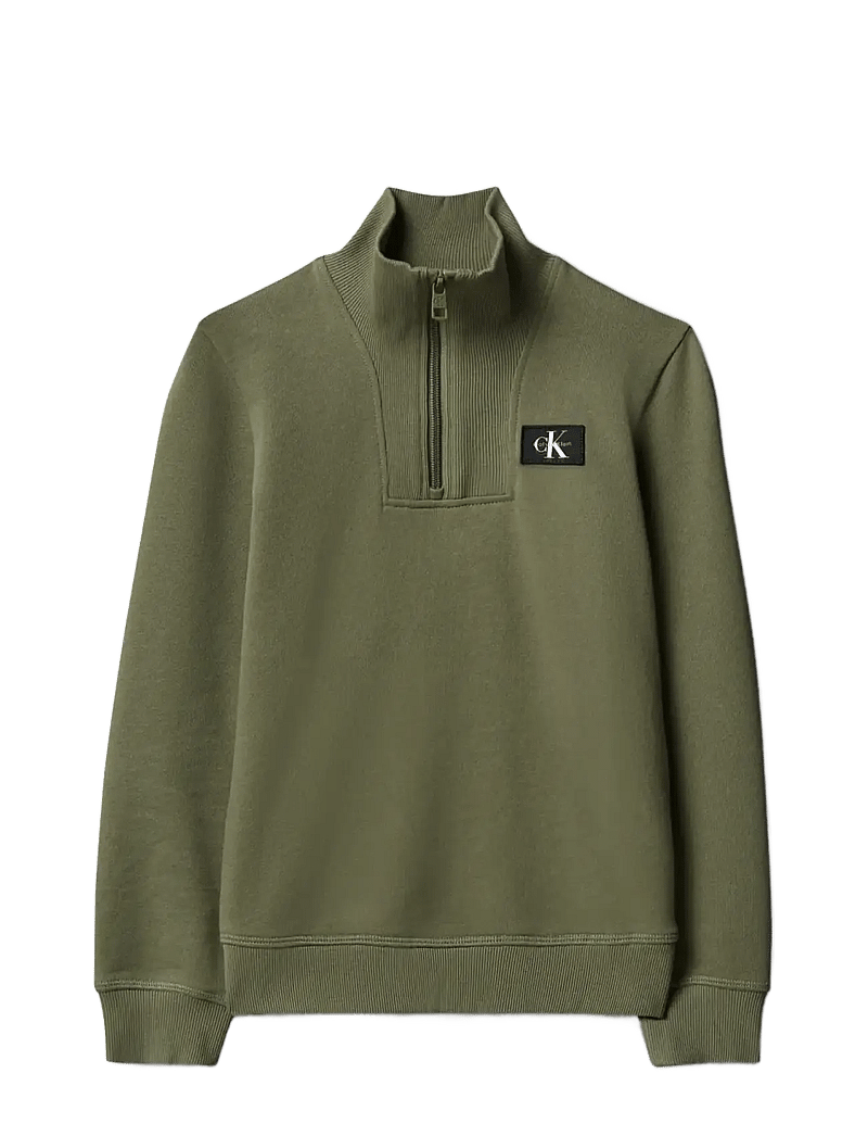 Calvin Klein - TERRY CK WOVEN LABEL HALF ZIP - collegepaidat - dusty olive - 1