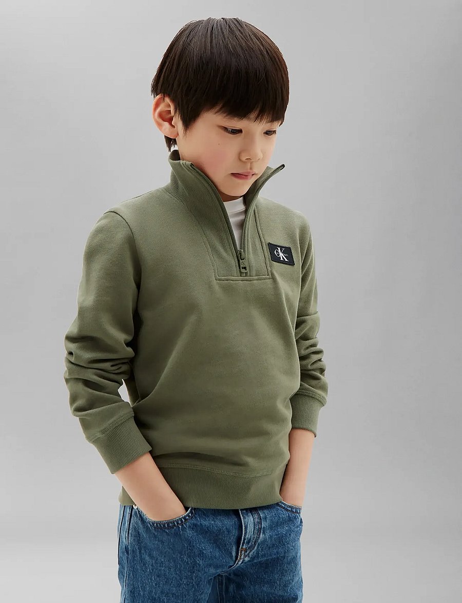 Calvin Klein - TERRY CK WOVEN LABEL HALF ZIP - sweatshirts - dusty olive - 0