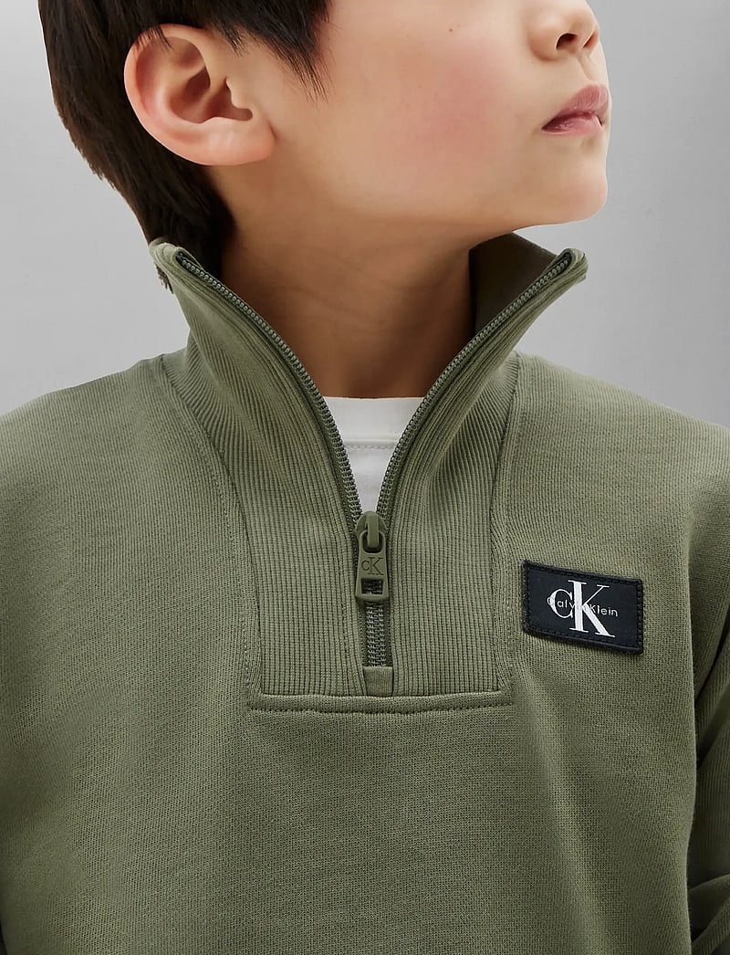 Calvin Klein - TERRY CK WOVEN LABEL HALF ZIP - collegepaidat - dusty olive - 3