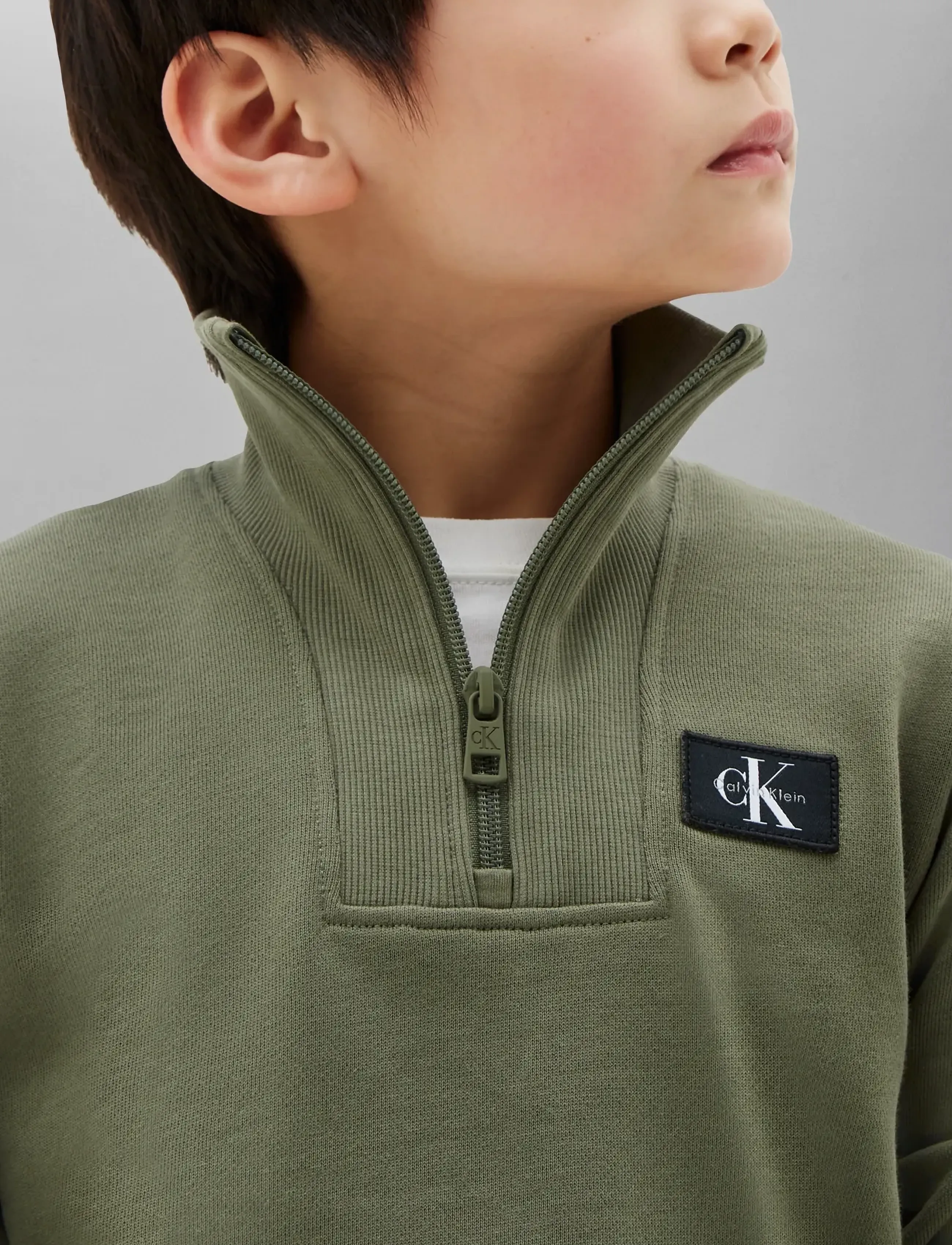 Calvin Klein - TERRY CK WOVEN LABEL HALF ZIP - sweatshirts - dusty olive - 3