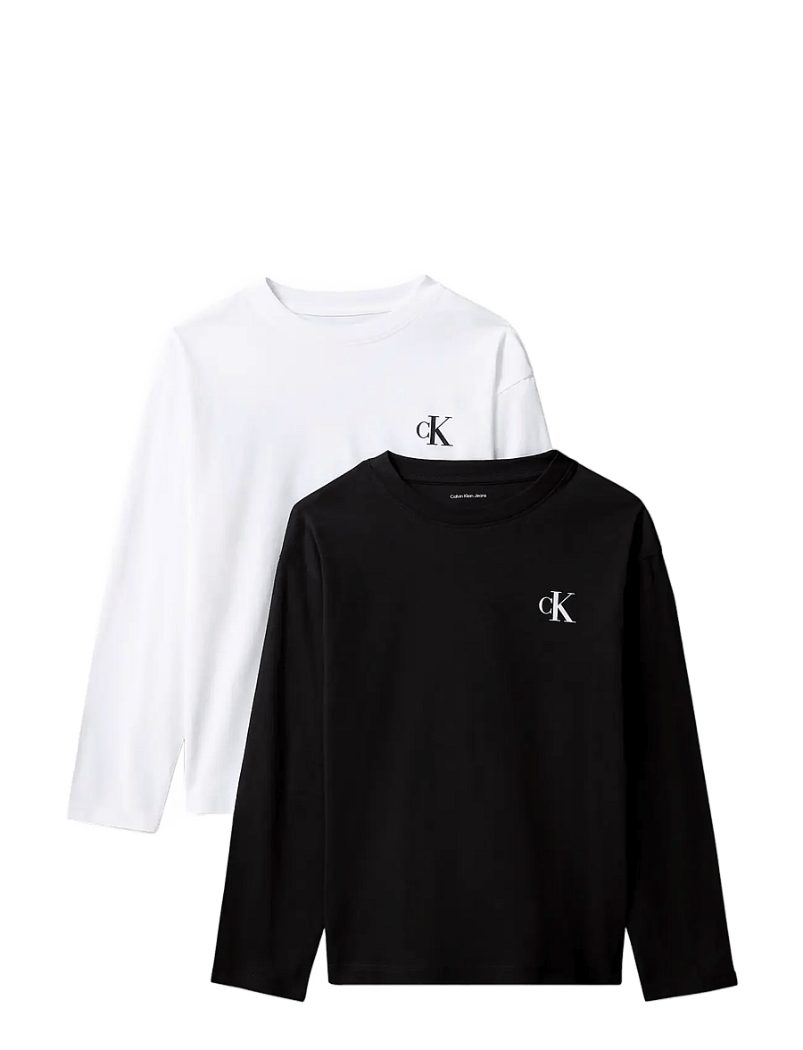 Calvin Klein - 2-PACK MONOGRAM T-SHIRT LS - långärmade t-shirts - black white - 1