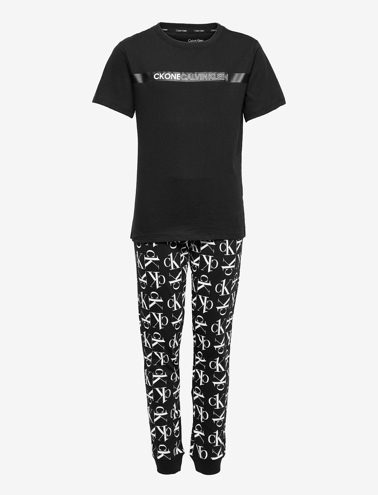 Calvin Klein - KNIT PJ SET (SS+CUFFED PANT) - pvhblack/w/ckrepeatblackaop - 0