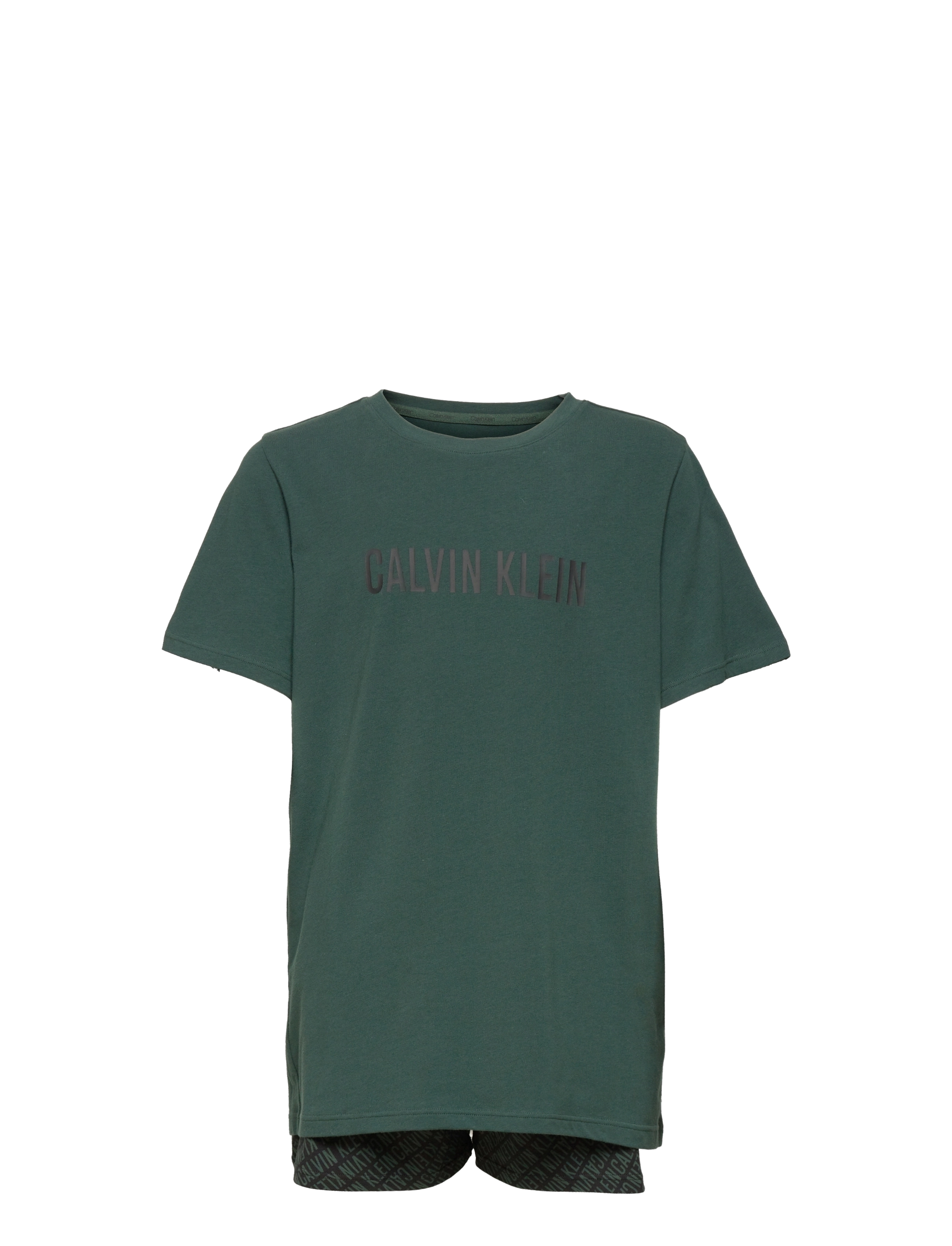 Calvin Klein - KNIT PJ SET (SS+SHORT) - darkspruce/w/iplogogreenaop - 0