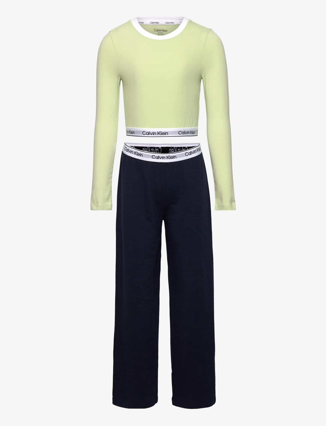 Calvin Klein - KNIT PJ SET (LS+PANT) - sets mit langärmeligem t-shirt - dustylime/w/navyiris - 0