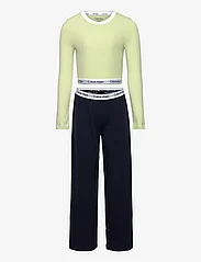 Calvin Klein - KNIT PJ SET (LS+PANT) - setit, joissa pitkähihainen paita - dustylime/w/navyiris - 0